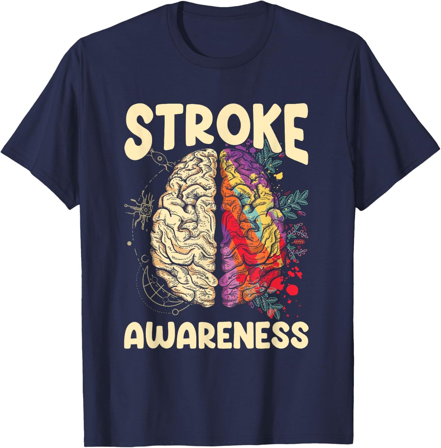 Stroke Awareness Month Stroke Survivor Brain Red Ribbon T-Shirt - T-Shirt | Navy