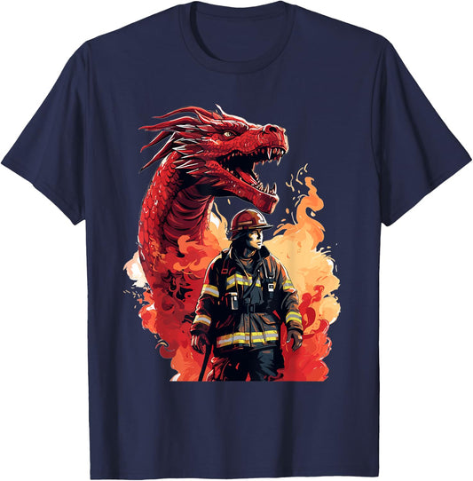 Firefighter Dragon - Firefighter & Fireman T-Shirt - T-Shirt | Navy