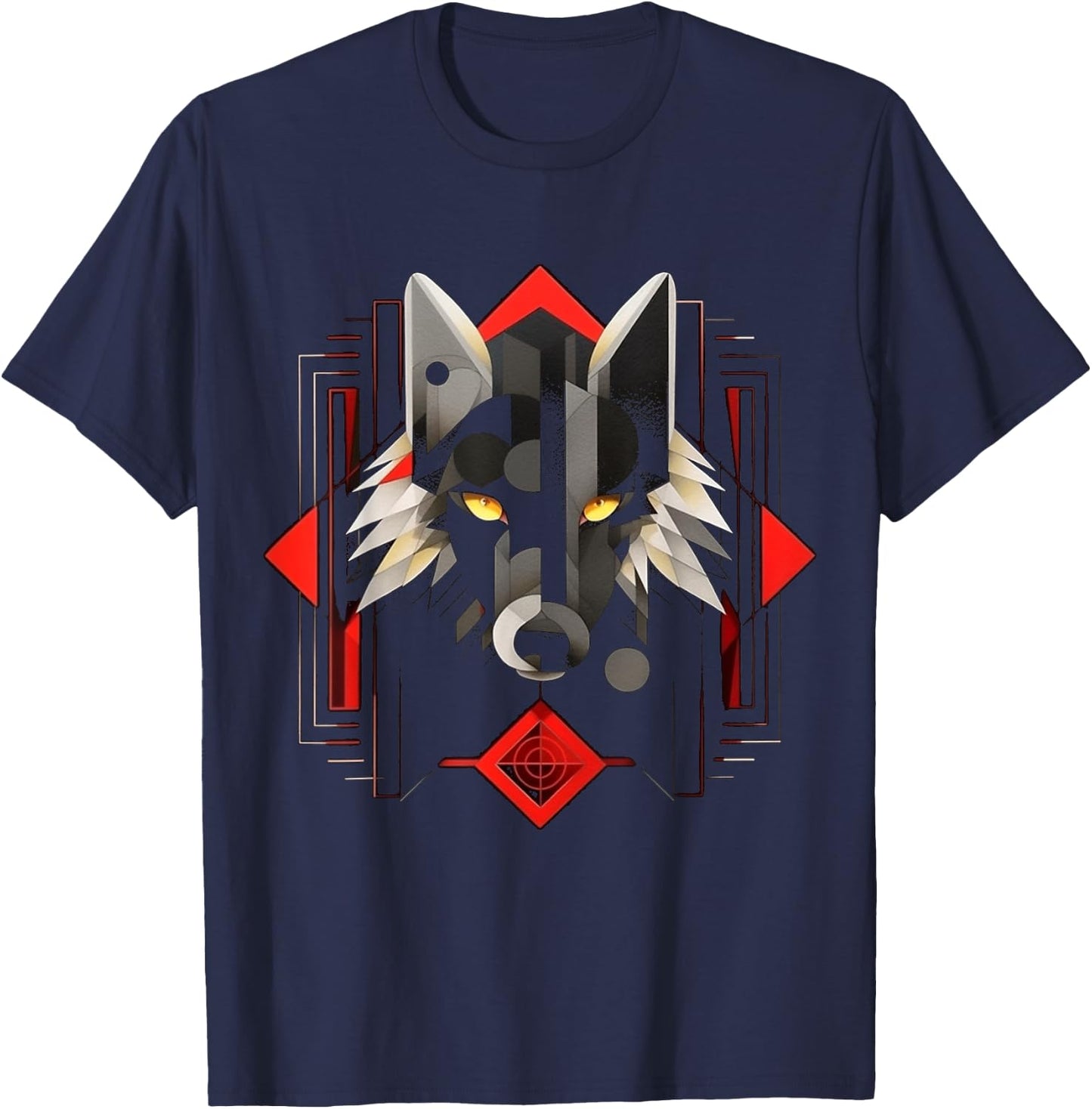 Wolf Geometric Artwork | Animal Motif Wolf T-Shirt - T-Shirt | Navy