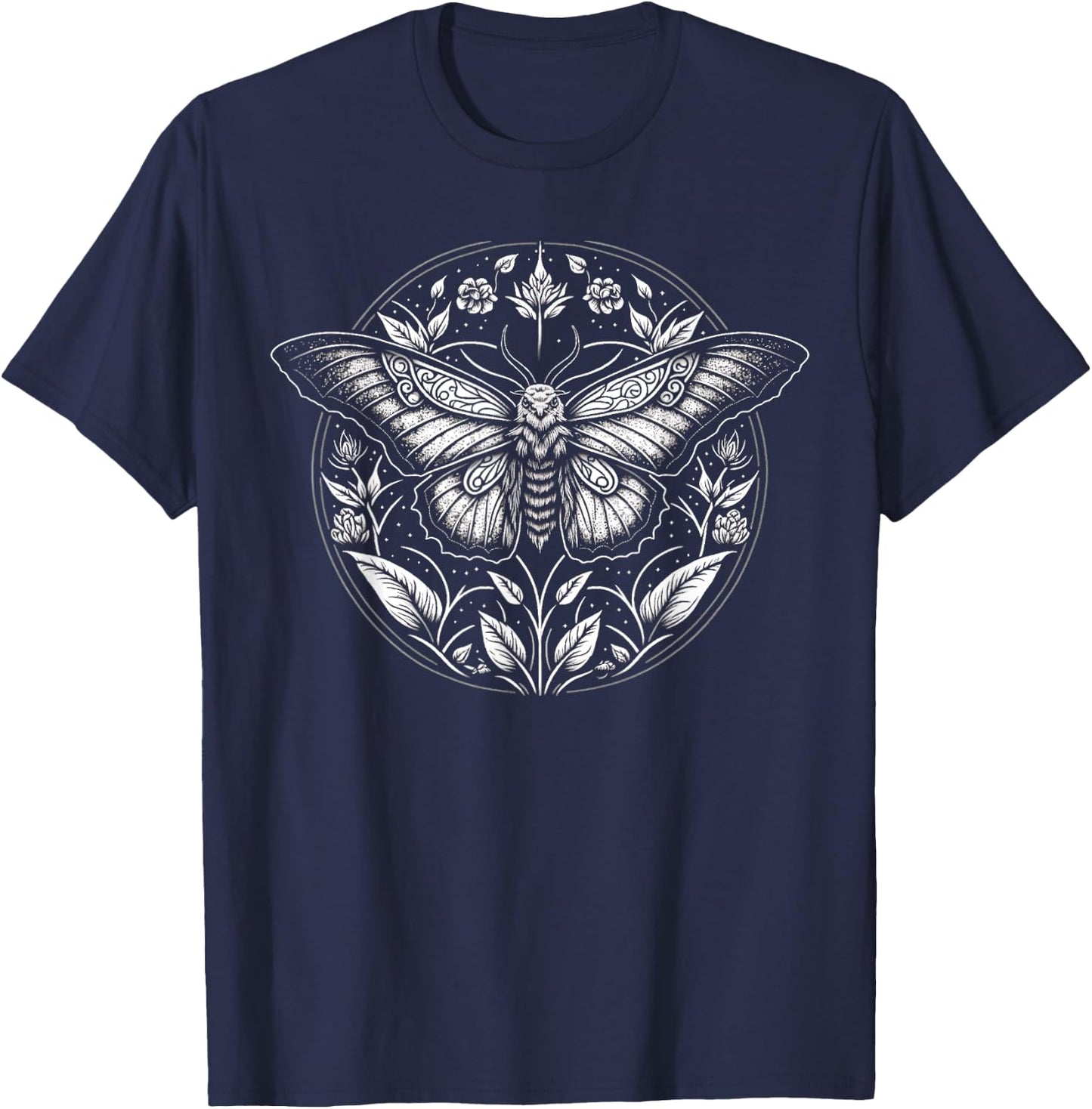 Last Gasp Graphics Moth Lepidoptera Heterocera Folkloric Wiccan Nature Goth T-Shirt - T-Shirt | Navy