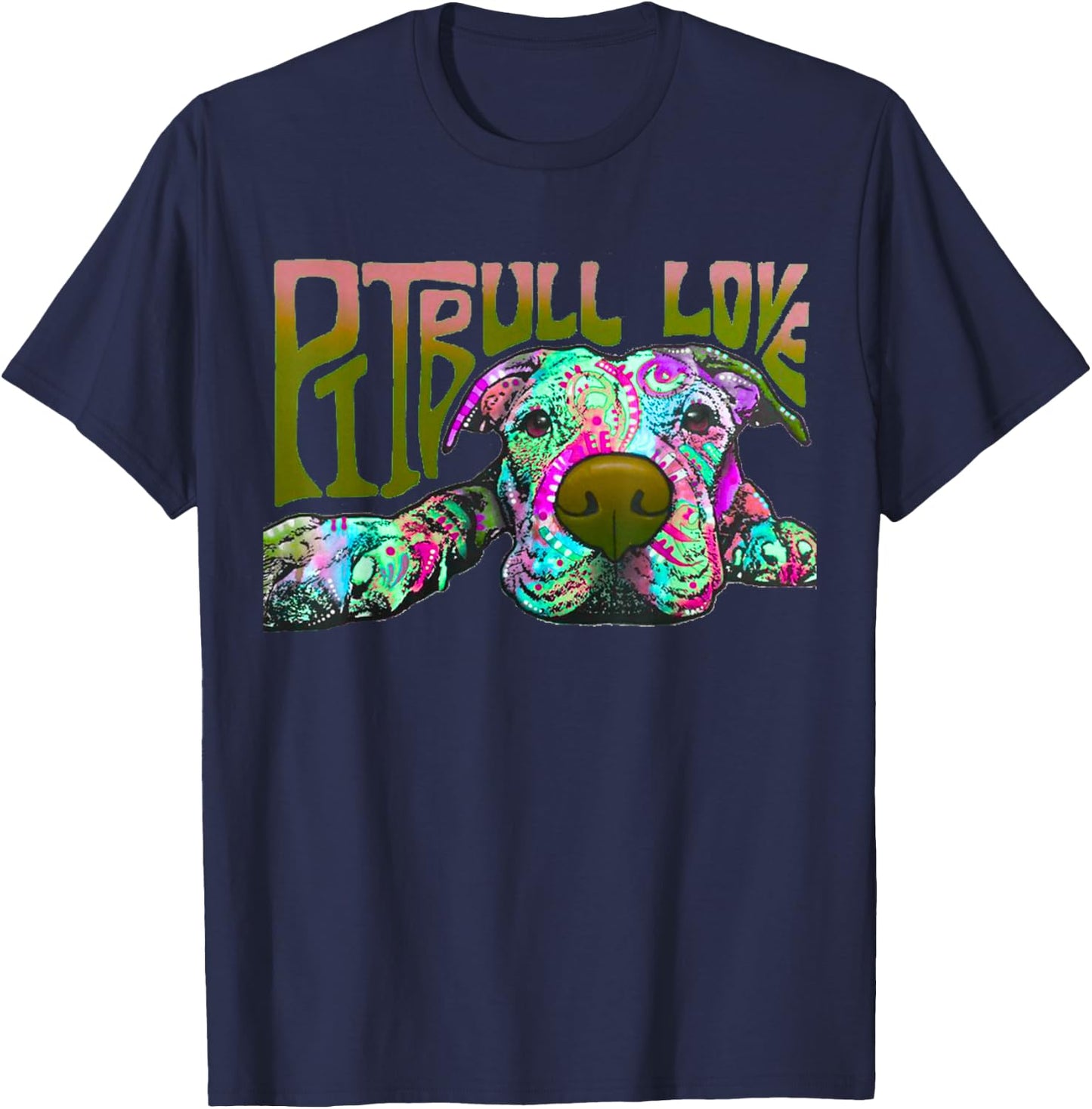 Pitbull Love - Colorful Pitbull Dog T-Shirt - T-Shirt | Navy