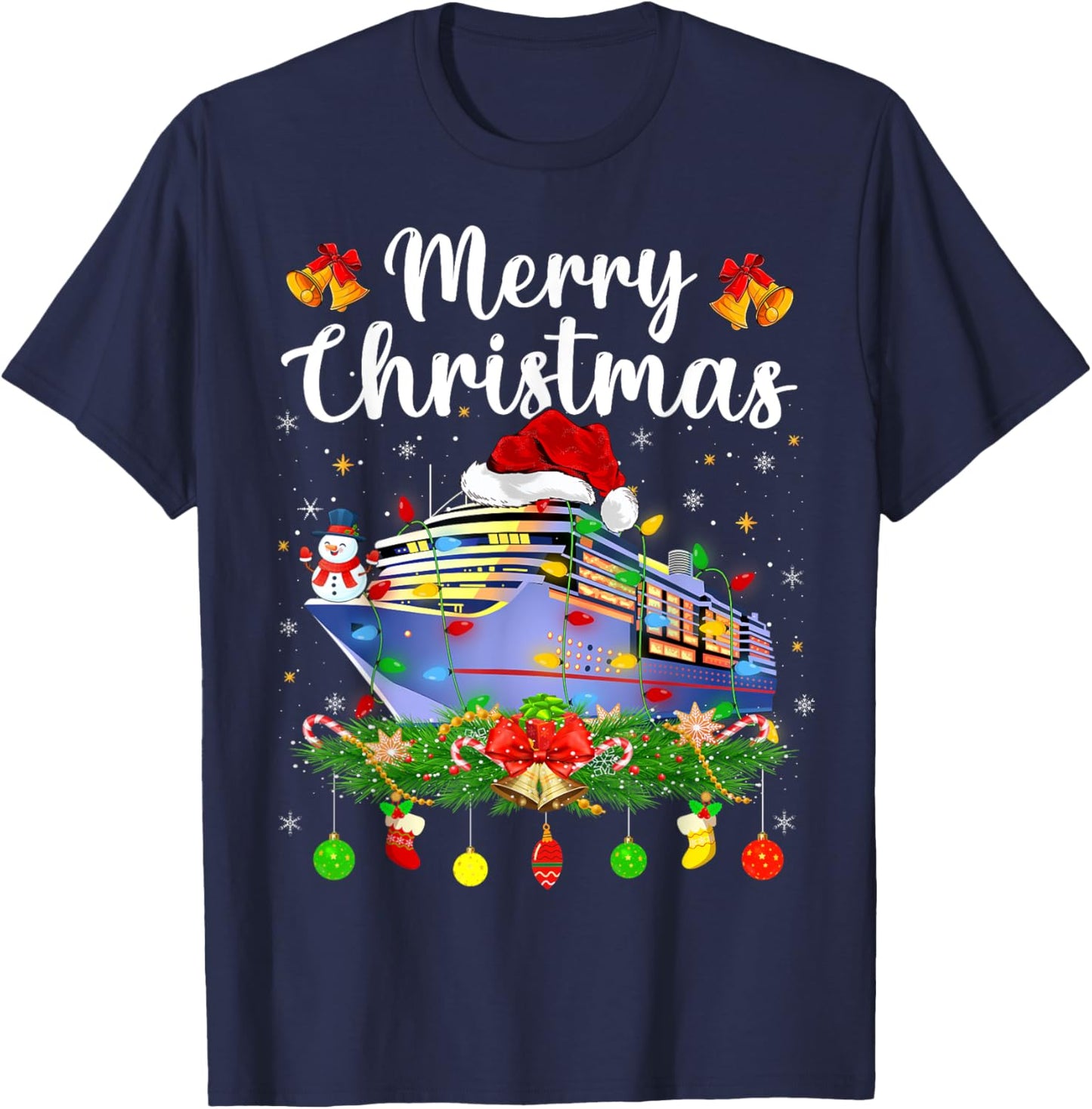Merry Cruisemas Xmas Lighting Santa Cruise Ship Christmas T-Shirt - T-Shirt | Navy