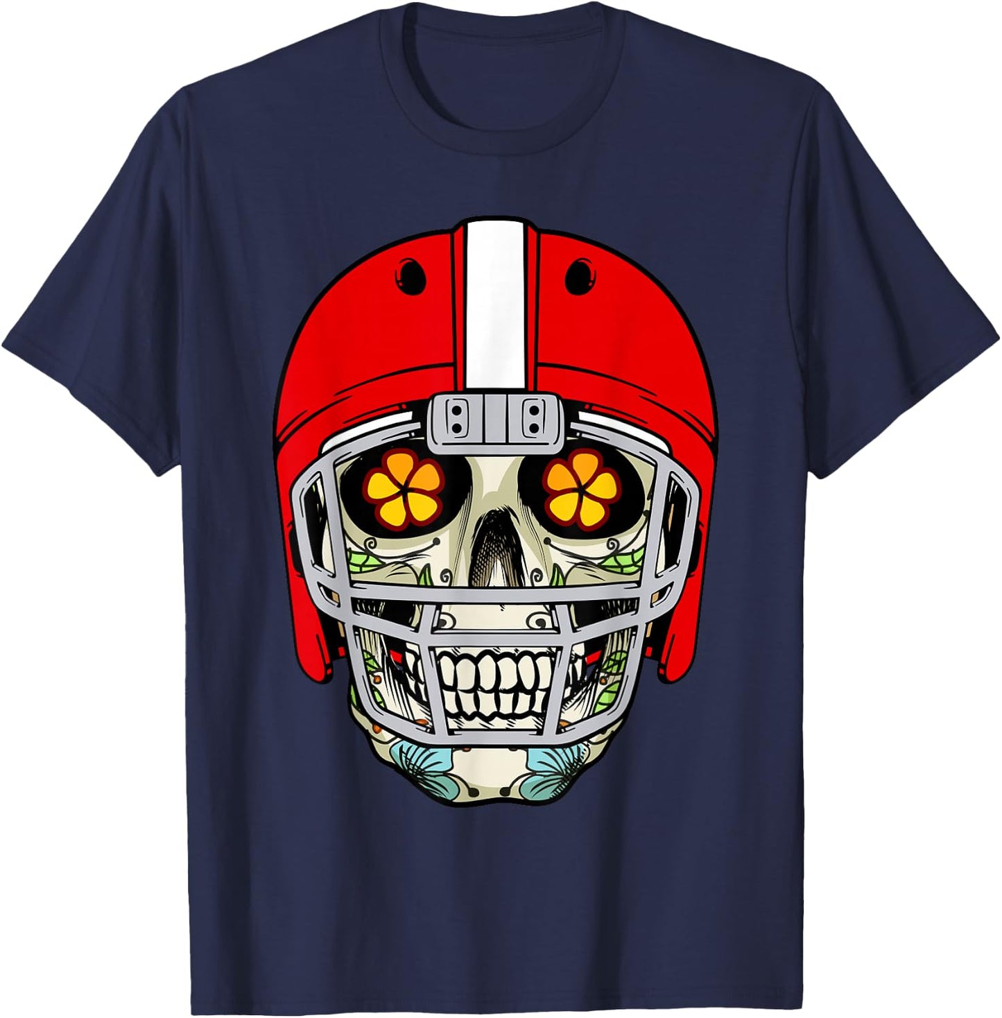 Mexican Sugar Skull Football Helmet Dia de Muertos Halloween T-Shirt - T-Shirt | Navy