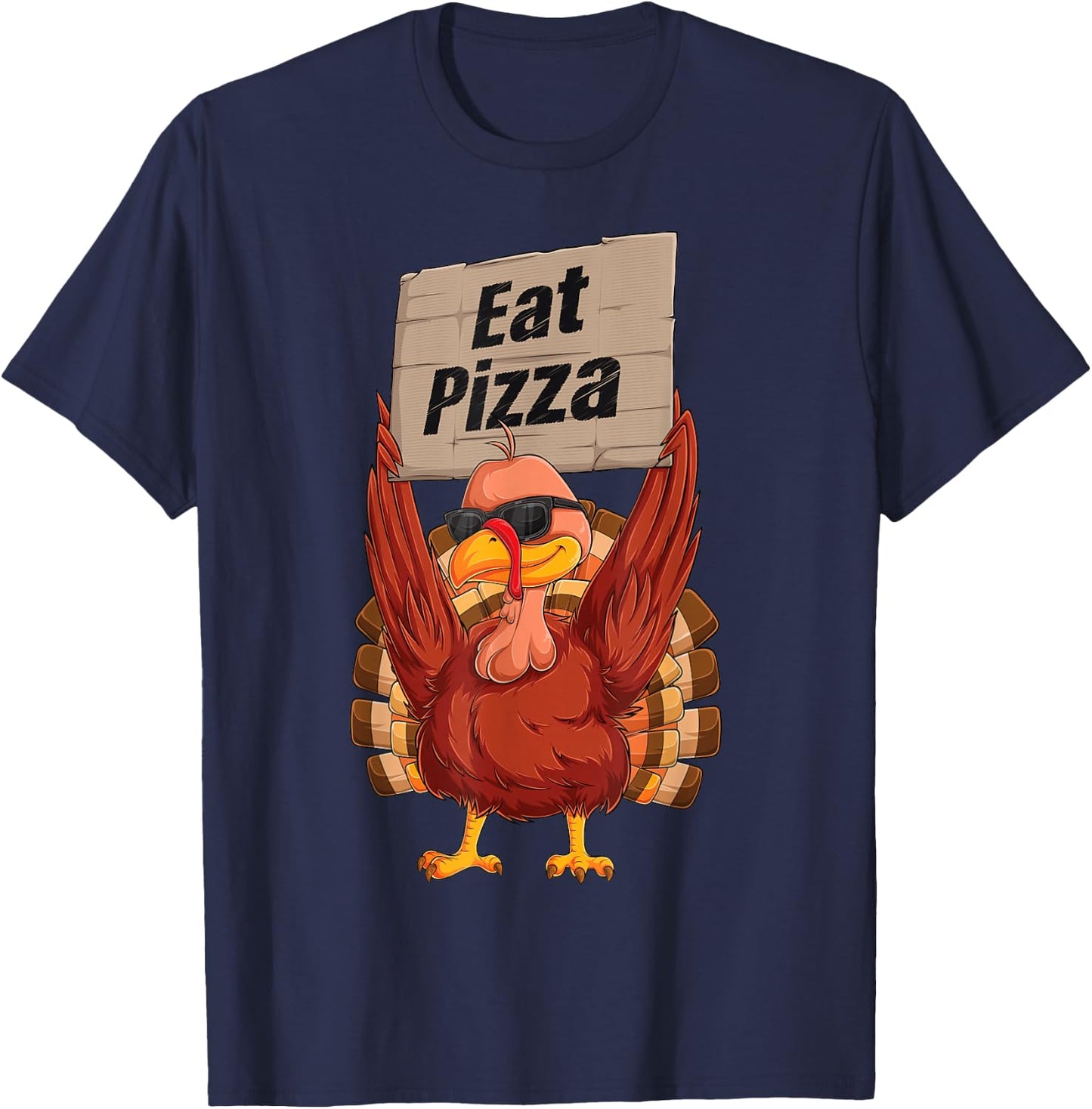Turkey Eat Pizza Adult Vegan Kids Funny Thanksgiving Gifts T-Shirt - T-Shirt | Navy