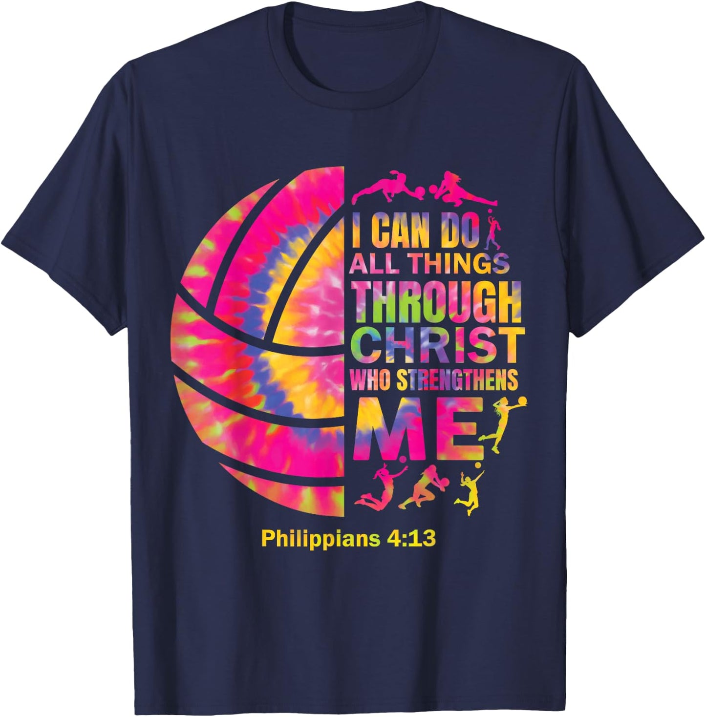 Volleyball t Shirt Teen Girls Women Christian Christ Tie Dye T-Shirt - T-Shirt | Navy