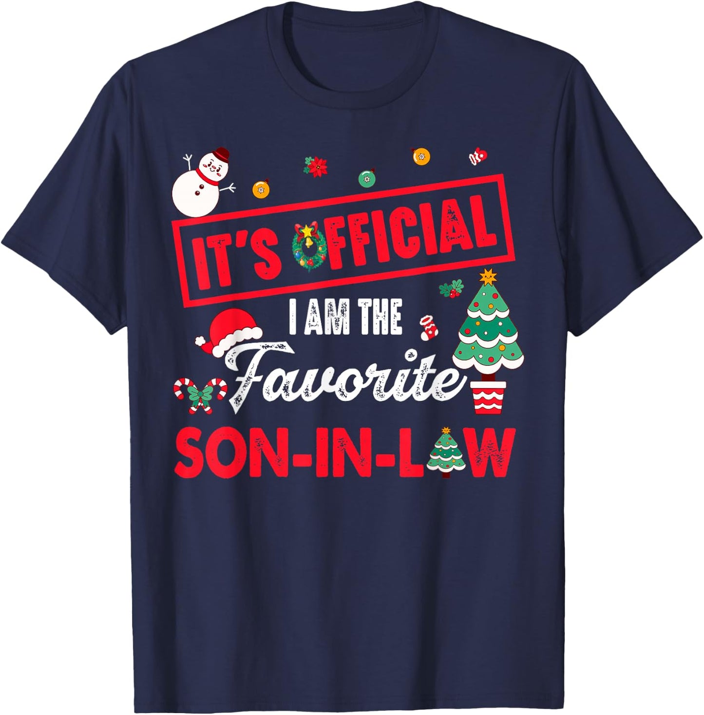 Official Favorite Son-In-Law Christmas Festive Wreath Tree T-Shirt - T-Shirt | Navy
