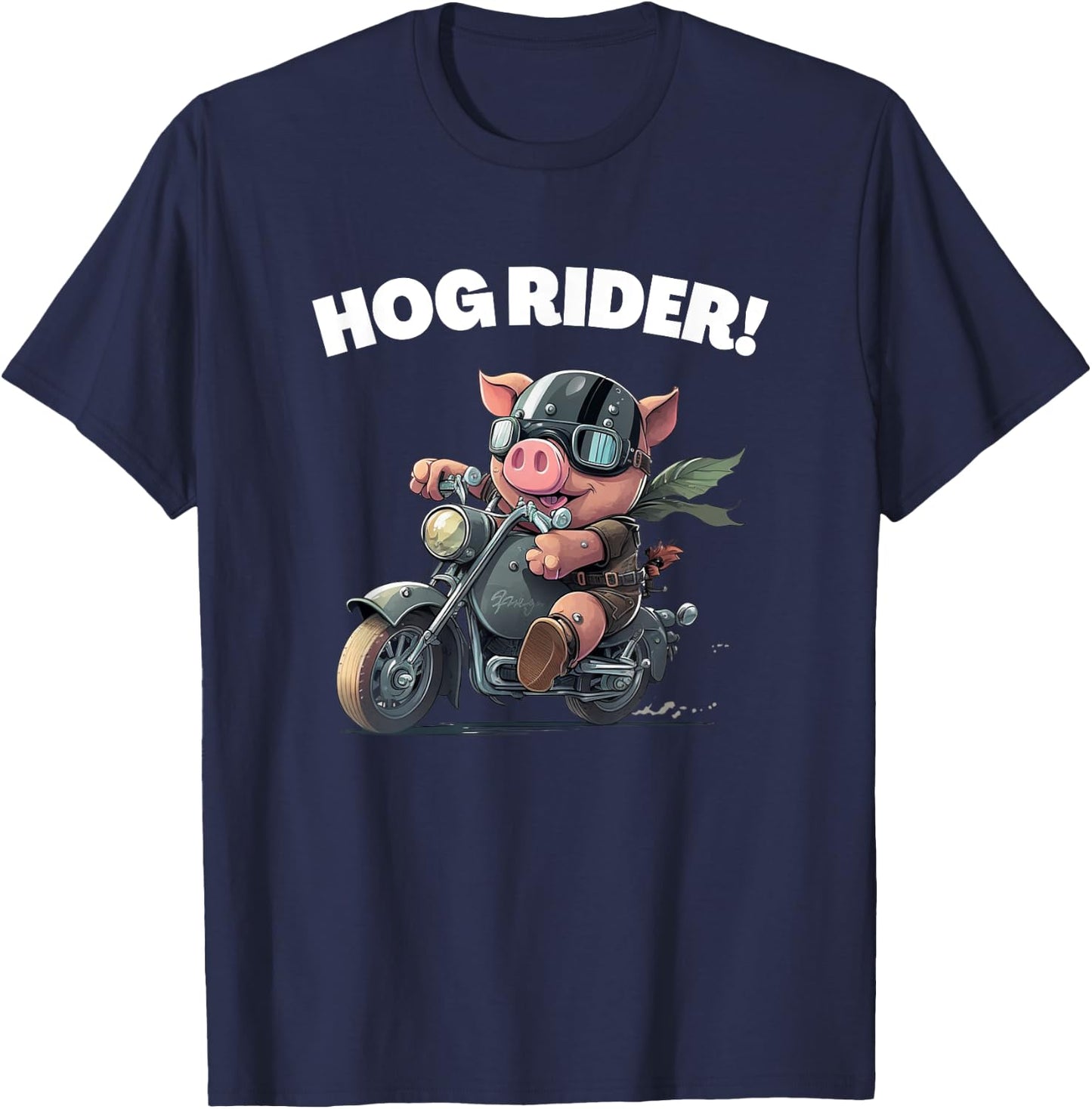 Funny Hog Rider Pig Riding Motorcycle T-Shirt - T-Shirt | Navy