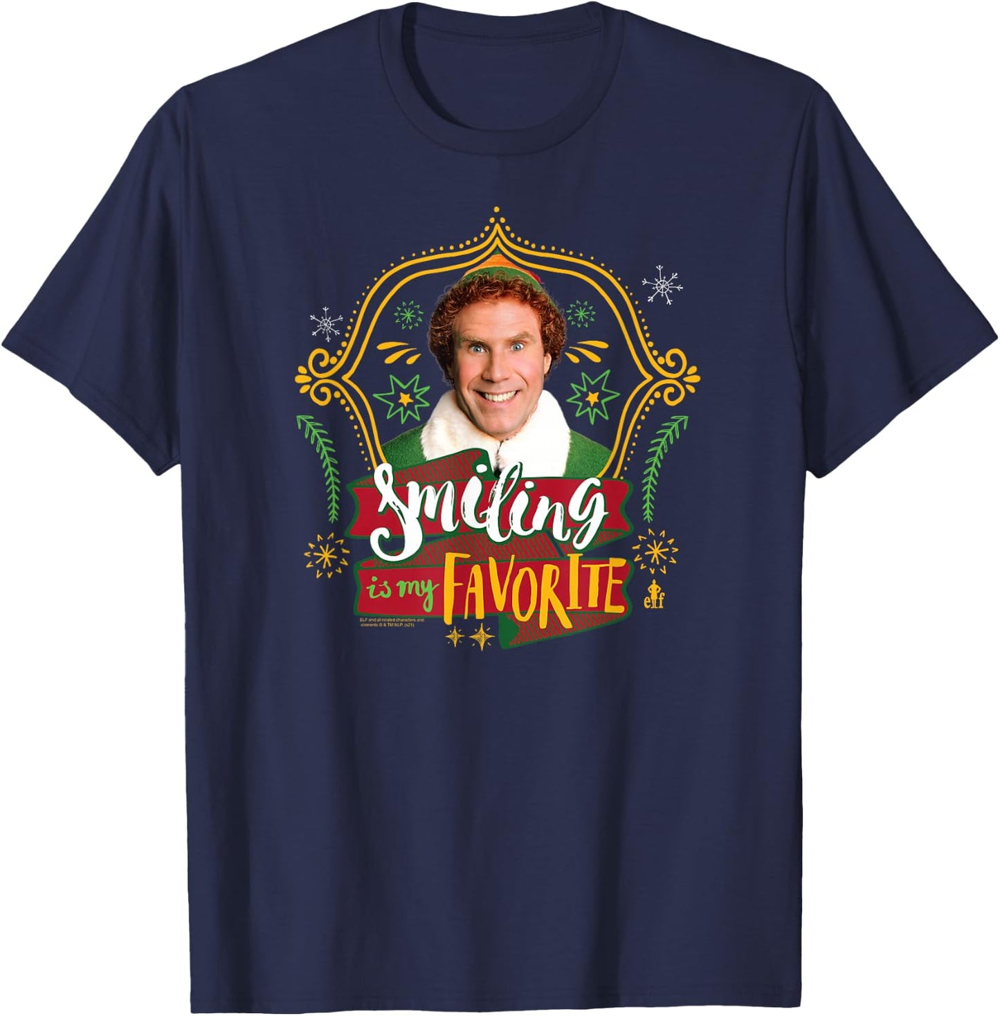 Elf Smiling's My Favorite Doodles and Frame Funny Christmas T-Shirt - T-Shirt | Navy