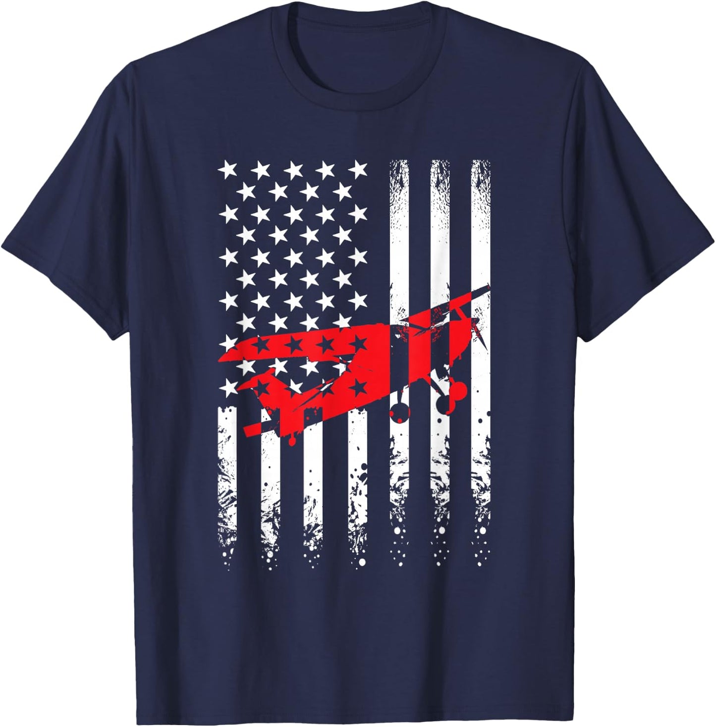 USA American Flag Airplane Pilot Aviator Planes 4th of July Women Girls Kids Men T-Shirt - T-Shirt | Navy
