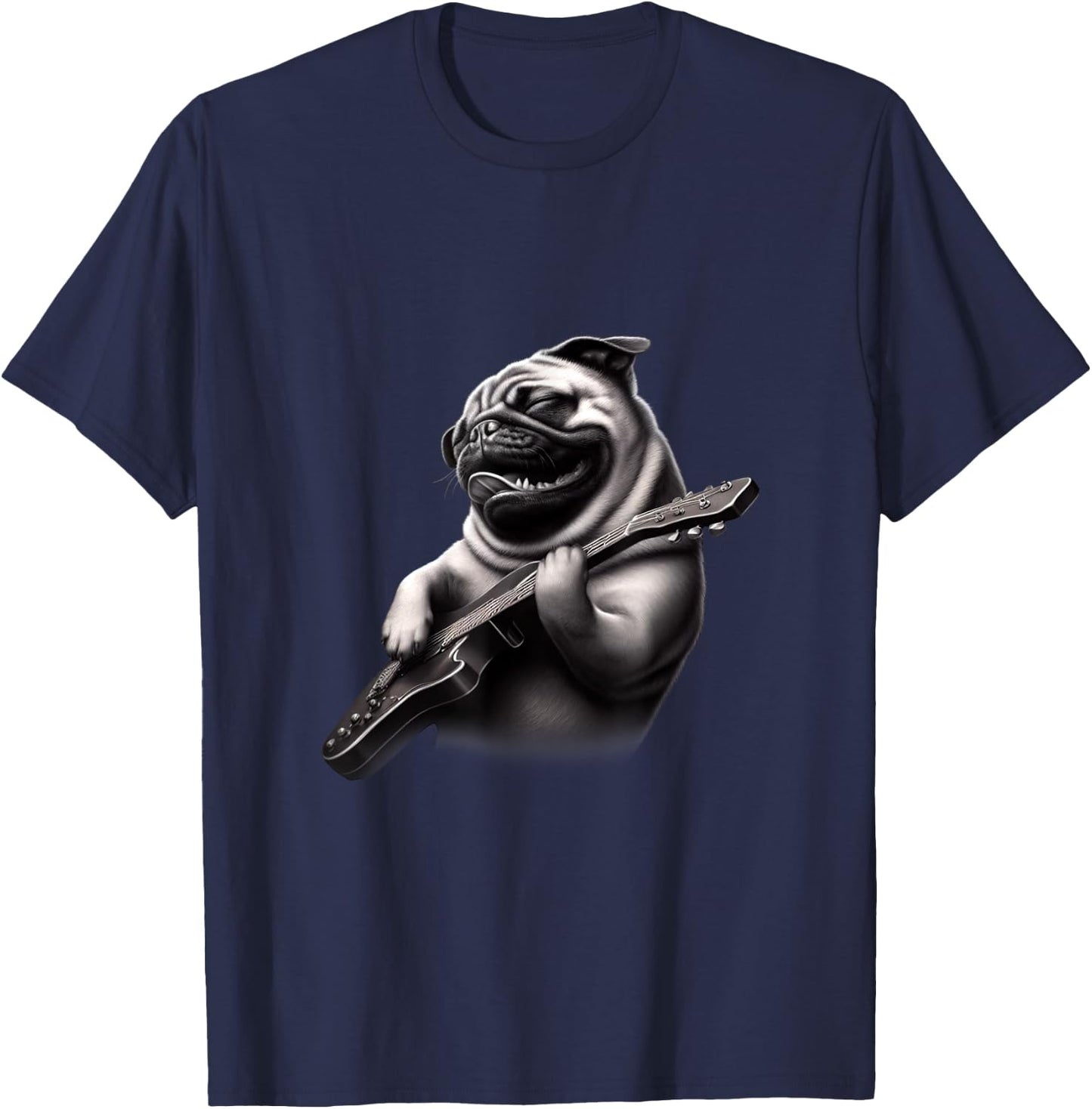 Pug Playing Guitar - Funny Rock Music Guitar Pug T-Shirt - T-Shirt | Navy