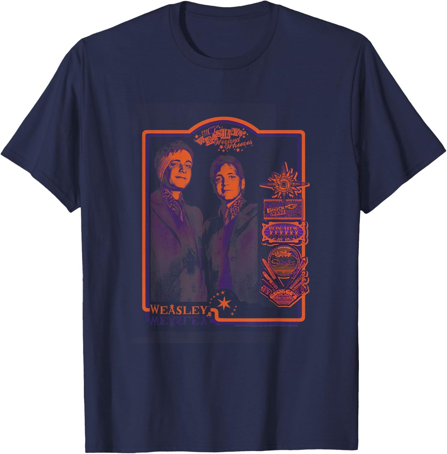 Harry Potter Official Vintage : Weasley Twins - Deathly Hallows - Adults & Kids - Black - Short Sleeve - - Regular Fit - Cotton & Polyester - Machine Wash T-Shirt - T-Shirt | Navy