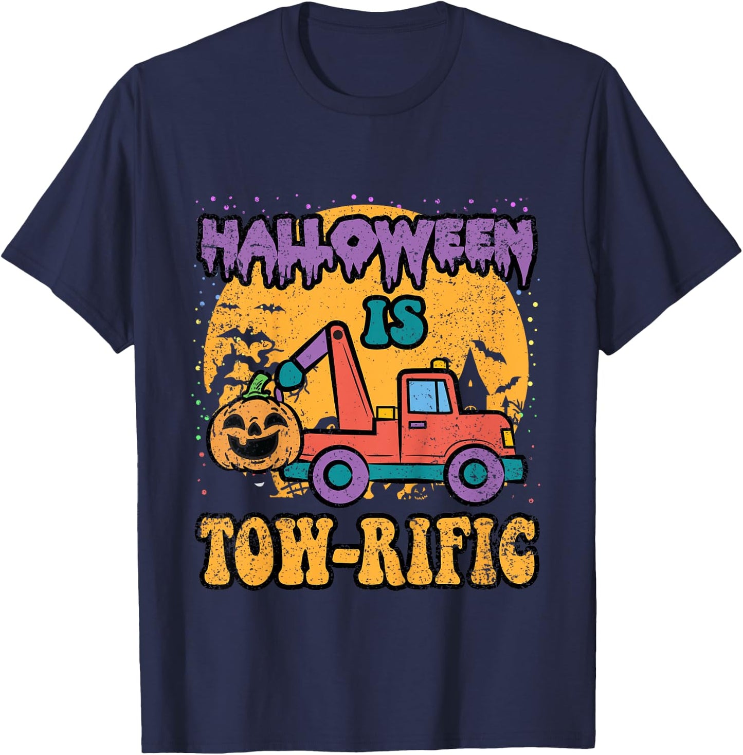 Kids Toddler Tow Truck Pumpkin Halloween Costume Towing Boys T-Shirt - T-Shirt | Navy