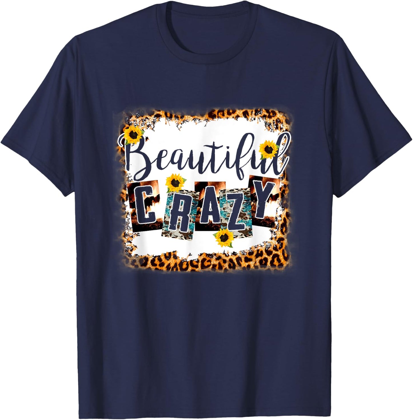 Crazy Women Beautiful Country Music Girl Western Leopard T-Shirt - T-Shirt | Navy