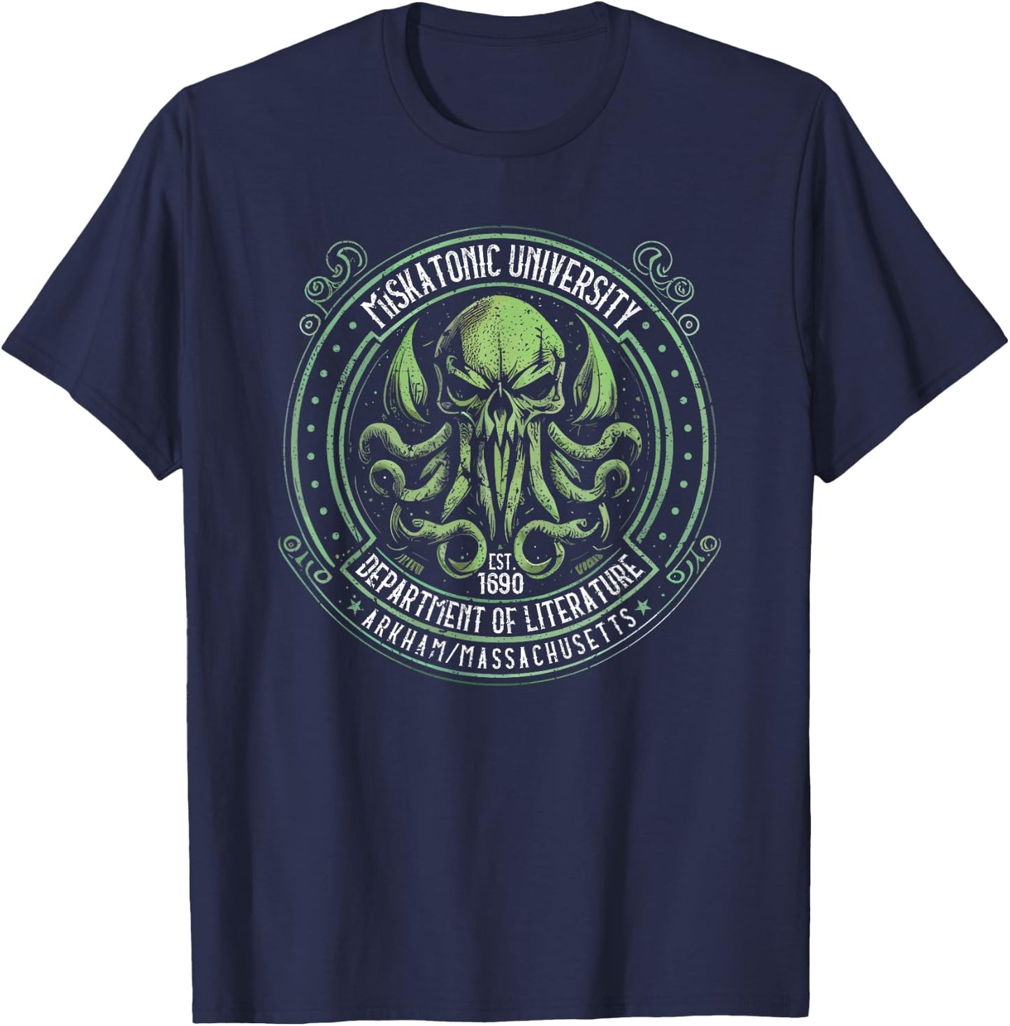 Miskatonic University Logo, Cosmic Horror Cthulhu T-Shirt - T-Shirt | Navy
