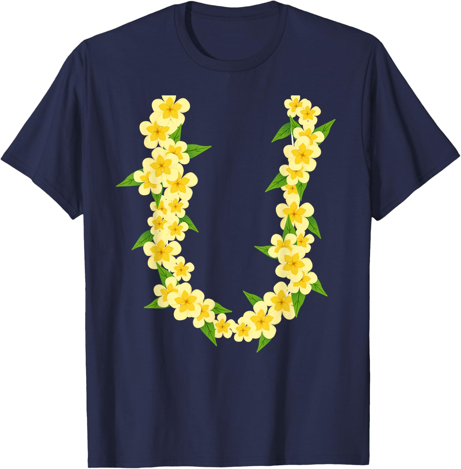 Hawaiian Flower Necklace Tropical Summer Holiday Lei T-Shirt - T-Shirt | Navy