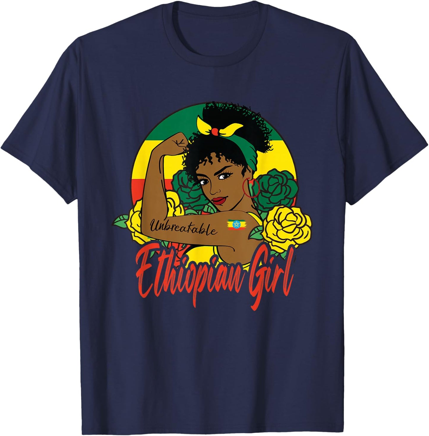 Ethiopian Girl Ethiopia Woman Habesha Flag T-Shirt - T-Shirt | Navy