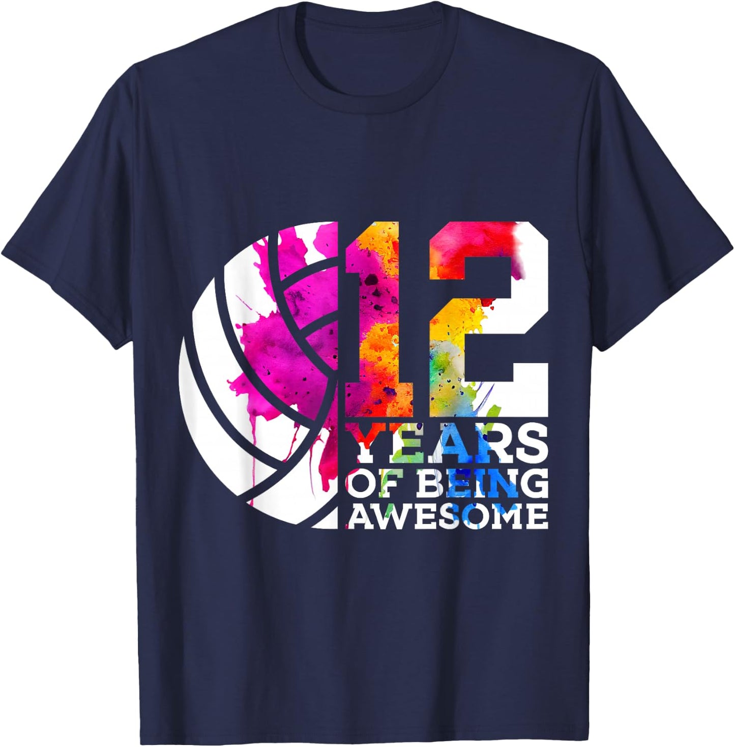 12 Years of Being Awesome Volleyball 12th Birthday T-Shirt - T-Shirt | Navy