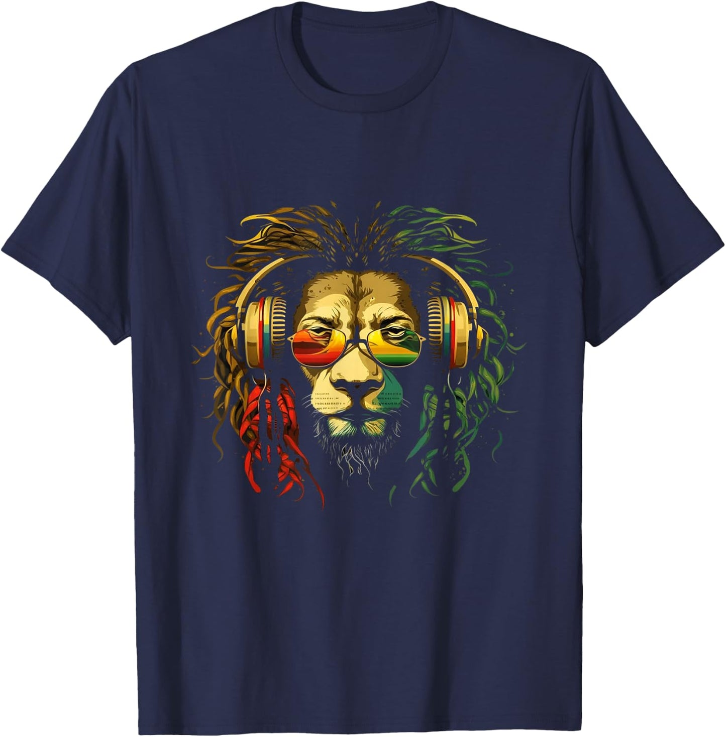 Rasta Reggae Lion Of Judah Jamaican Pride Rastafarian Lion T-Shirt - T-Shirt | Navy