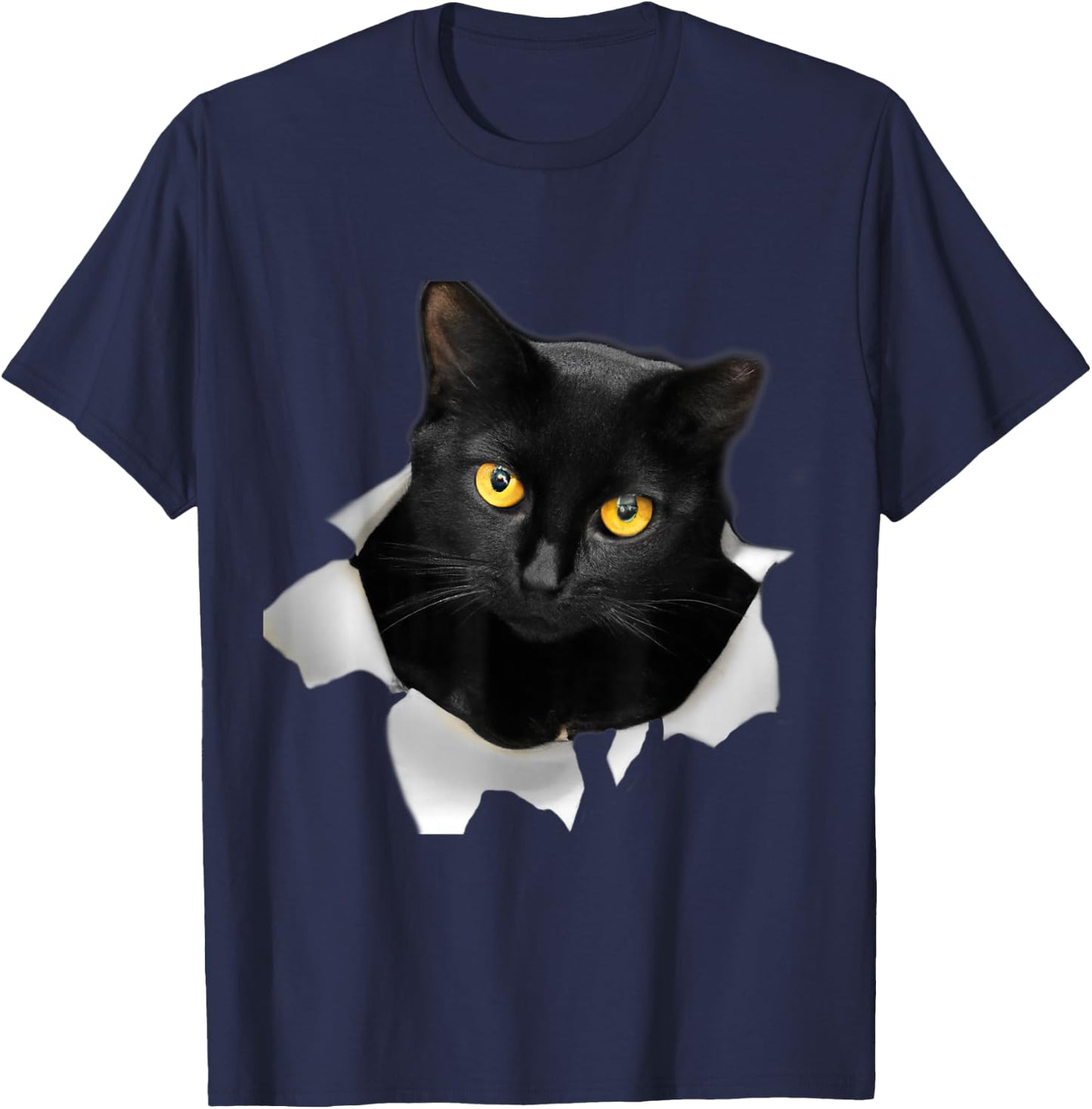 Cute Cat Torn Fabric Funny Cat T-Shirt - T-Shirt | Navy