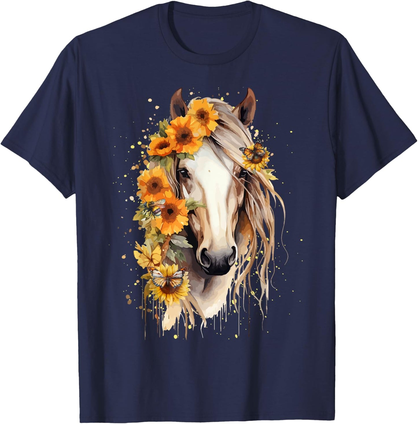 Just a girl who loves horses Co. Sunflower Horse Portrait CowGirl Equestrian Horseback Riding T-Shirt - T-Shirt | Navy