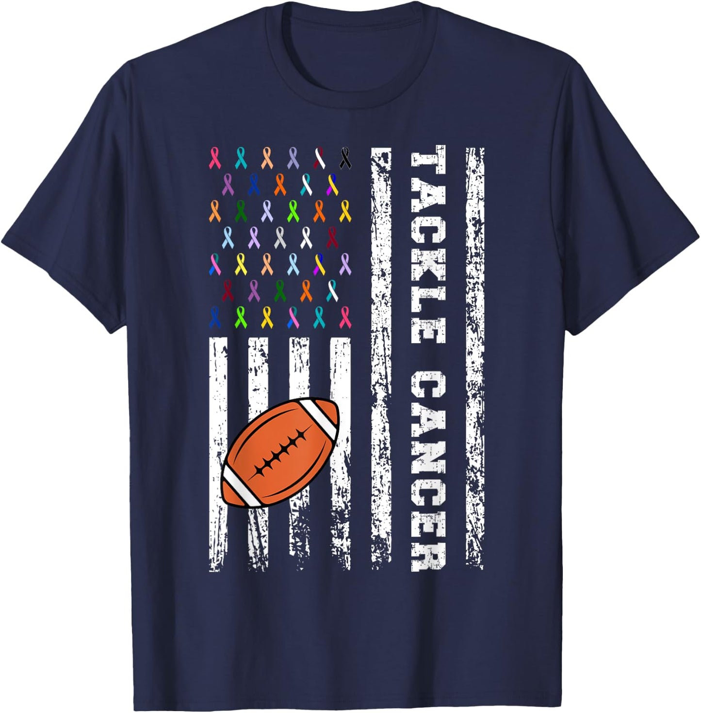 Tackle Football Multicolor Ribbons All Cancer Awareness Kid T-Shirt - T-Shirt | Navy