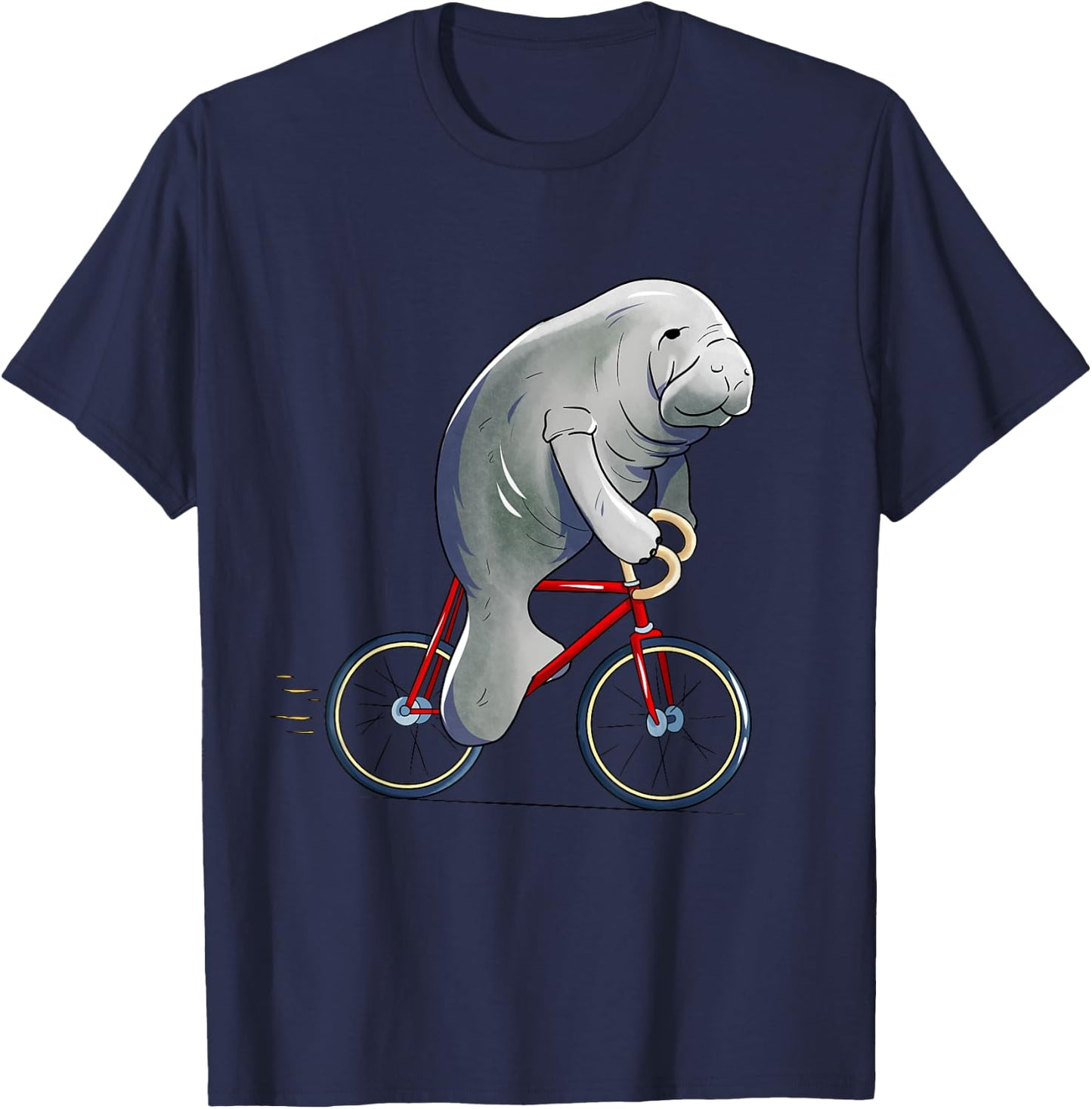 Manatee Riding Bicycle Cute Biker Cyclist T-Shirt - T-Shirt | Navy