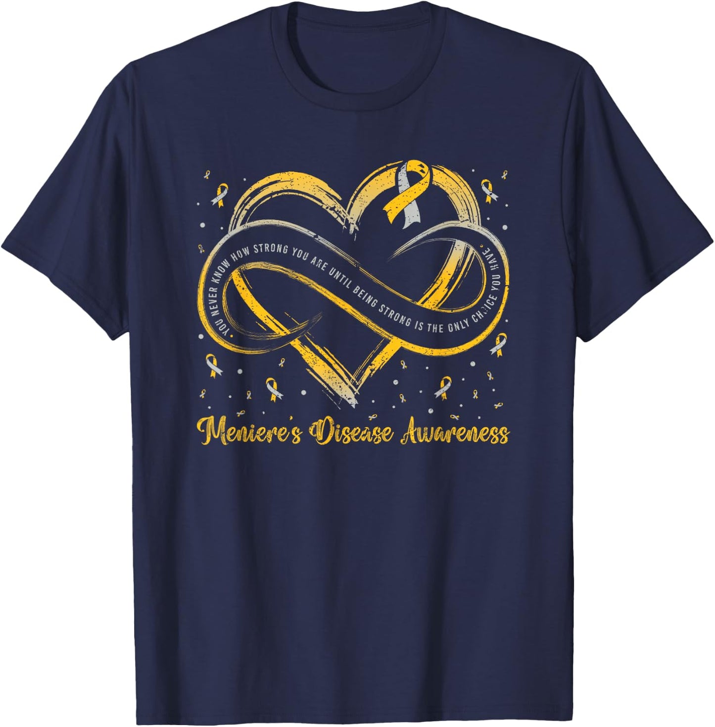 Menieres Disease Awareness Ribbon Heart Rare Disease T-Shirt - T-Shirt | Navy
