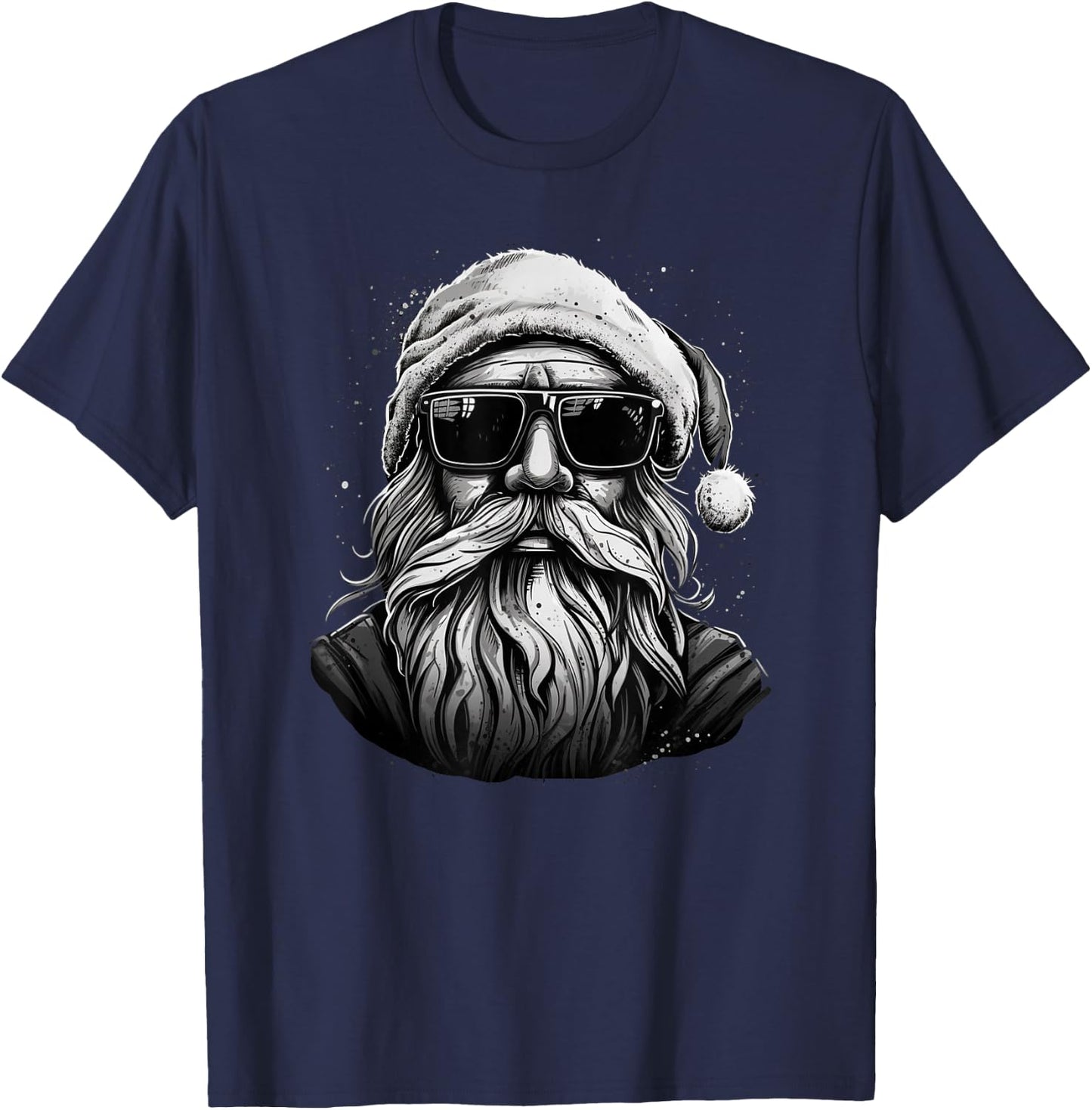 Funny Cool Santa Face Hipster with Beard & Glasses Christmas T-Shirt - T-Shirt | Navy