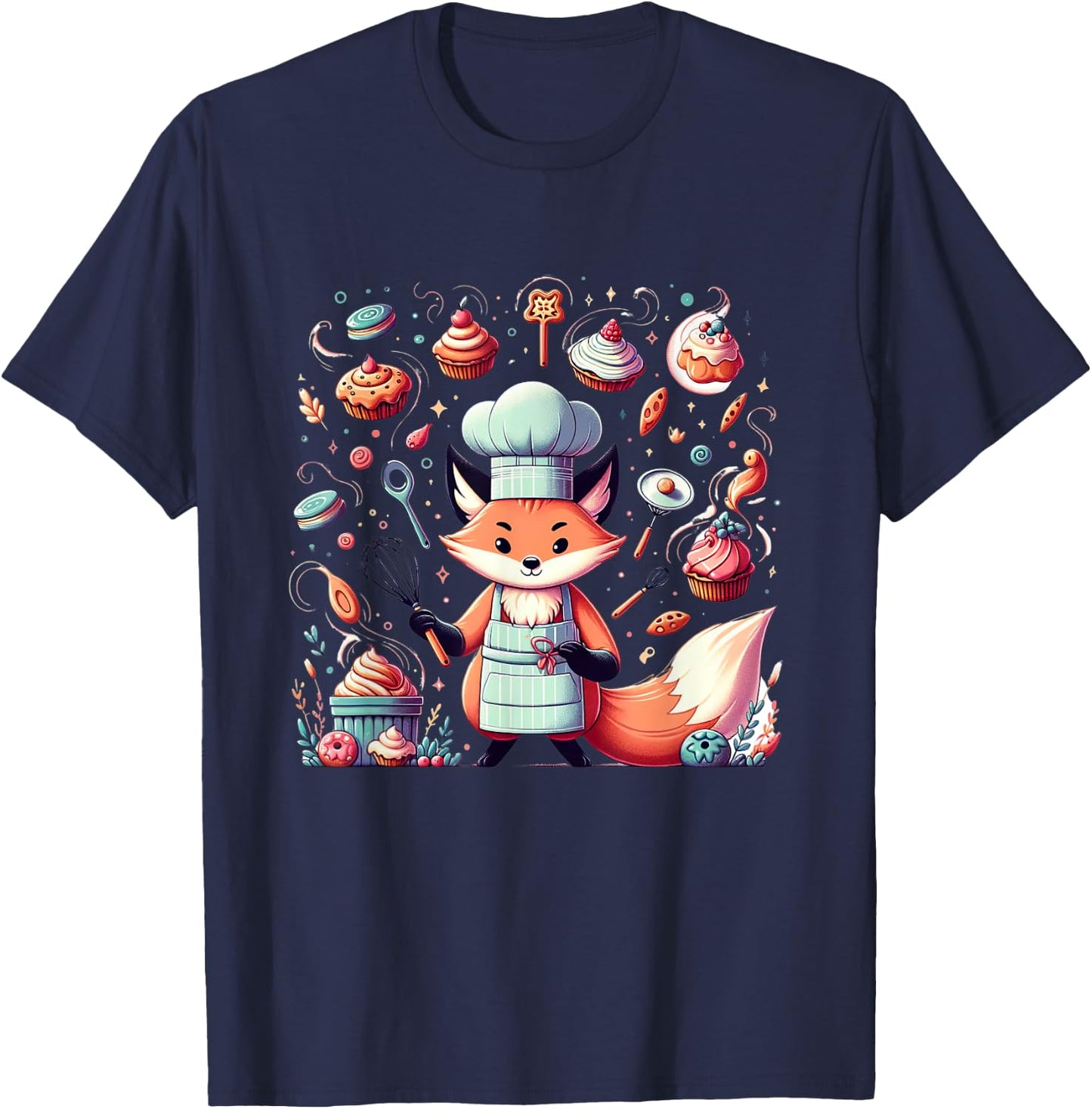 Magical Baker Fox in Enchanted Kitchen T-Shirt - T-Shirt | Navy