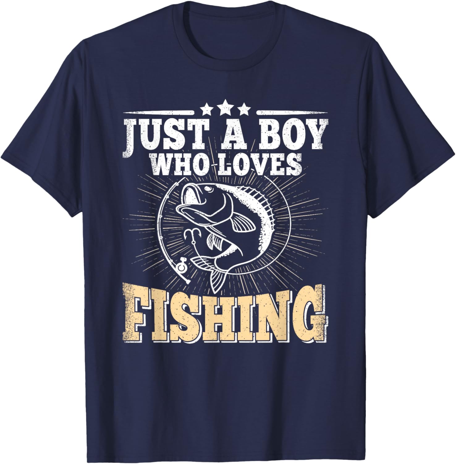 Just A Boy Who Loves Fishing Funny Bass Fish Fisherman T-Shirt - T-Shirt | Navy