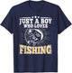 Just A Boy Who Loves Fishing Funny Bass Fish Fisherman T-Shirt - T-Shirt | Navy