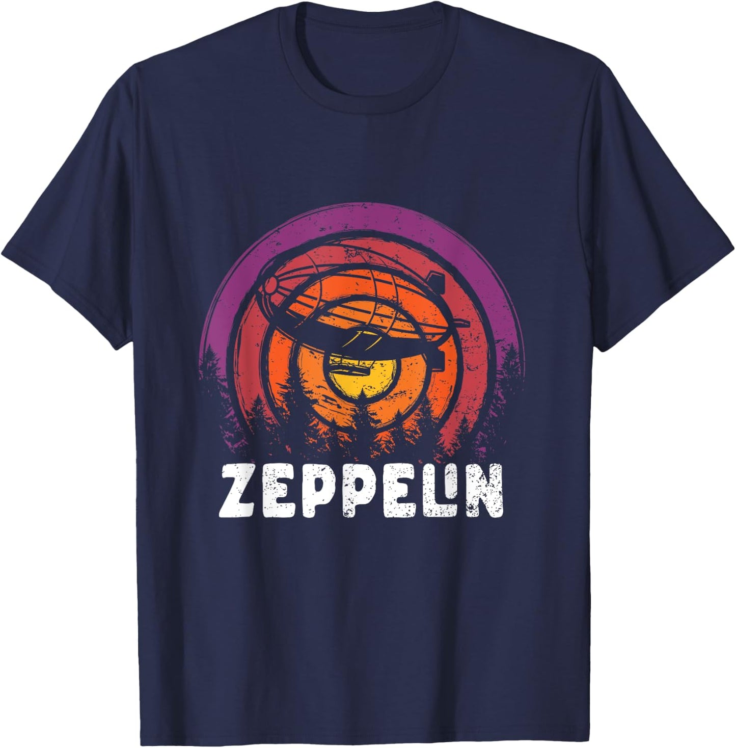 Retro Zeppelin 70s 80s Dirigible Airship Zepelin Zepplin T-Shirt - T-Shirt | Navy