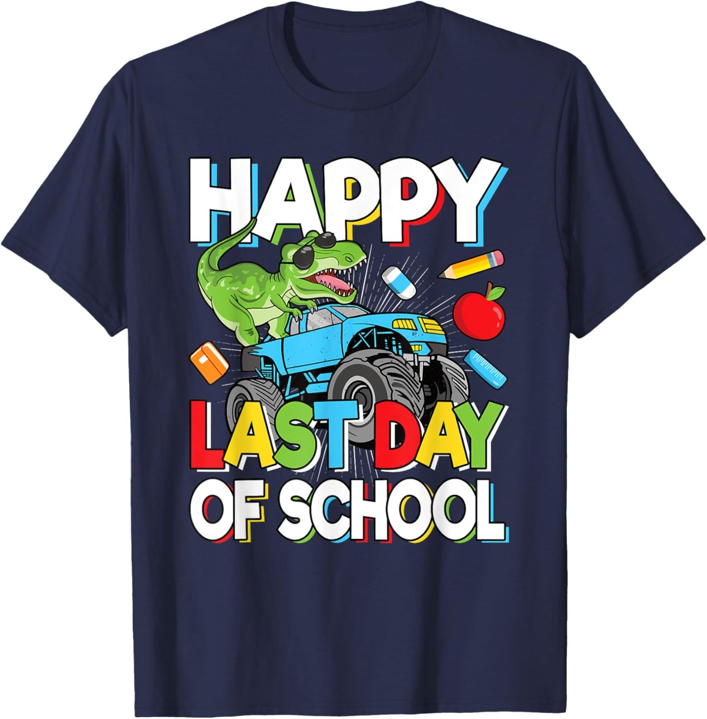 Happy Last Day Of School Student Dinosaur T-Rex Boys Kids T-Shirt - T-Shirt | Navy