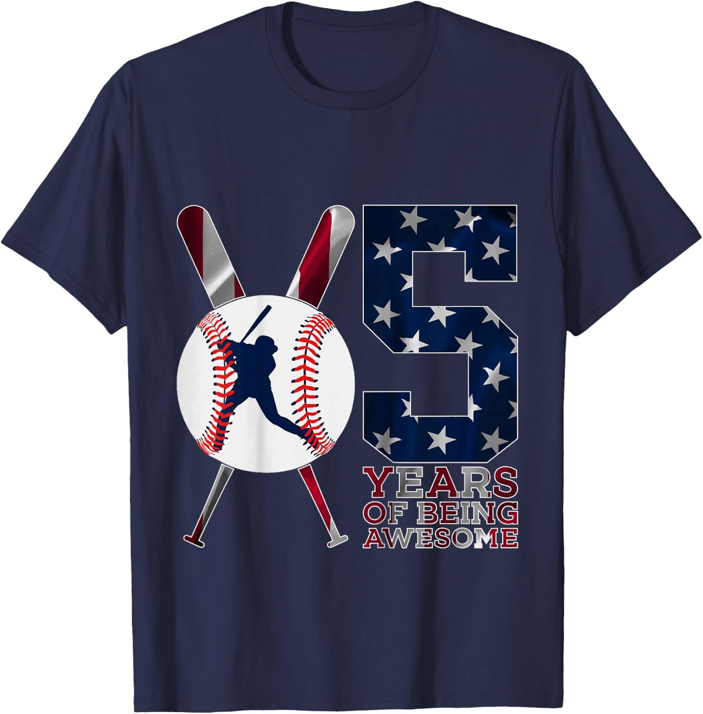 5 Years of Being Awesome Baseball 5th Birthday T-Shirt - T-Shirt | Navy