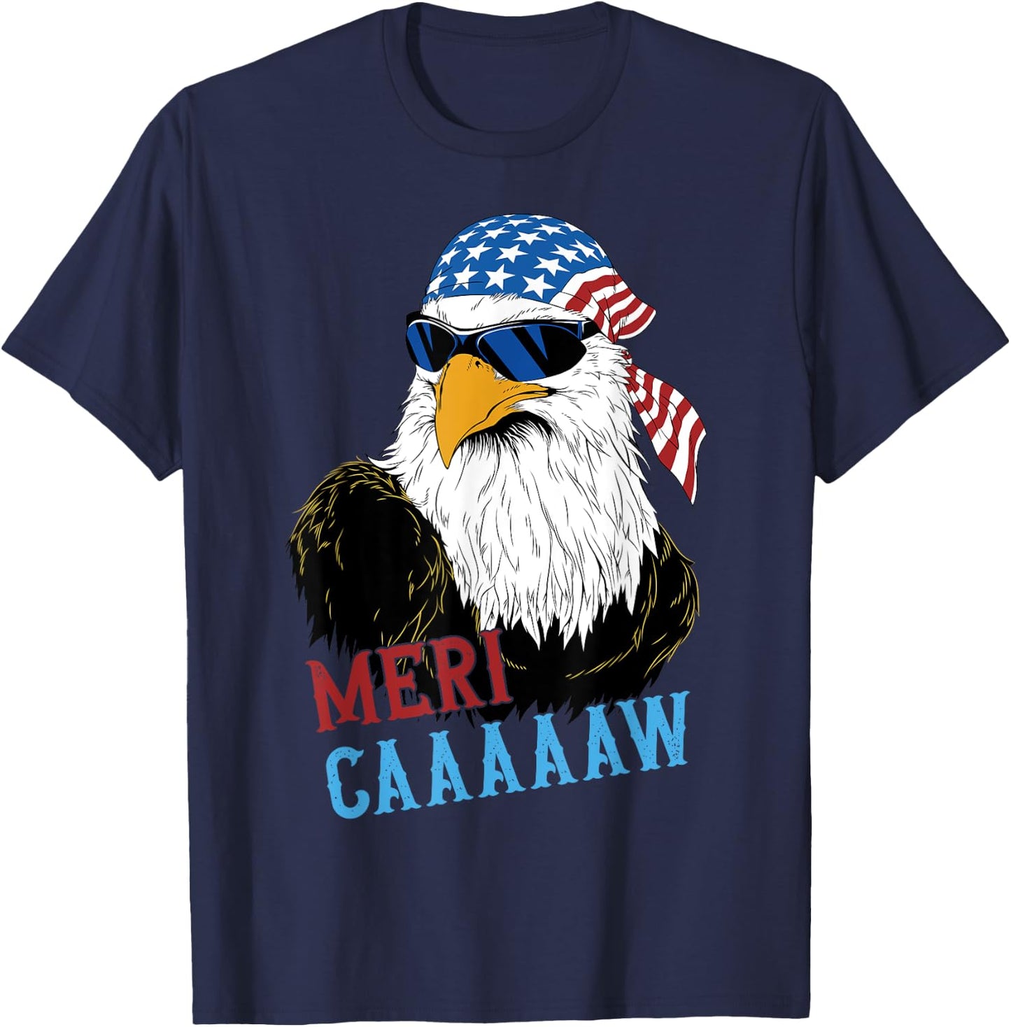 mericaaaaaw Eagle Mullet 4th Of July USA American Flag T-Shirt - T-Shirt | Navy