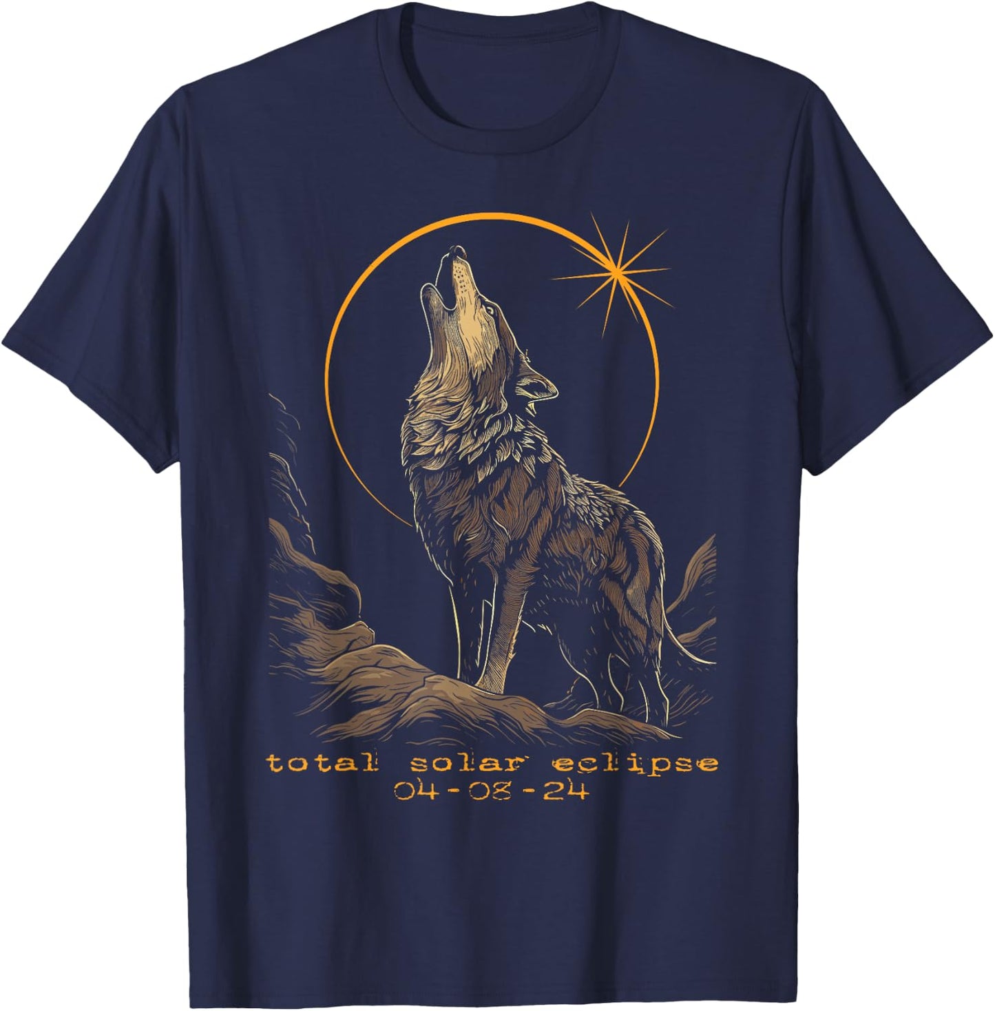 2024 Total Solar Eclipse April 8 Wolf T-Shirt - T-Shirt | Navy