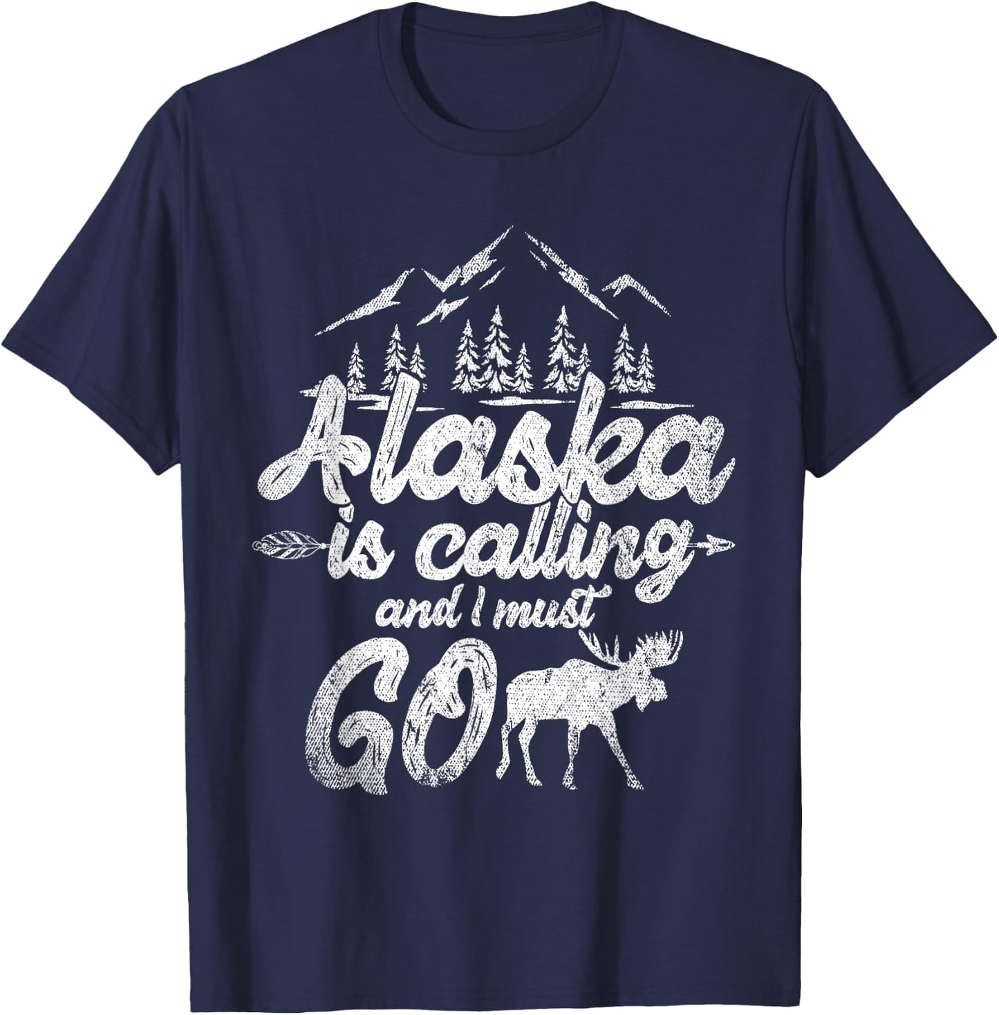 Mountain Hiking Nature Forest Animal Elk Funny Alaska T-Shirt - T-Shirt | Navy