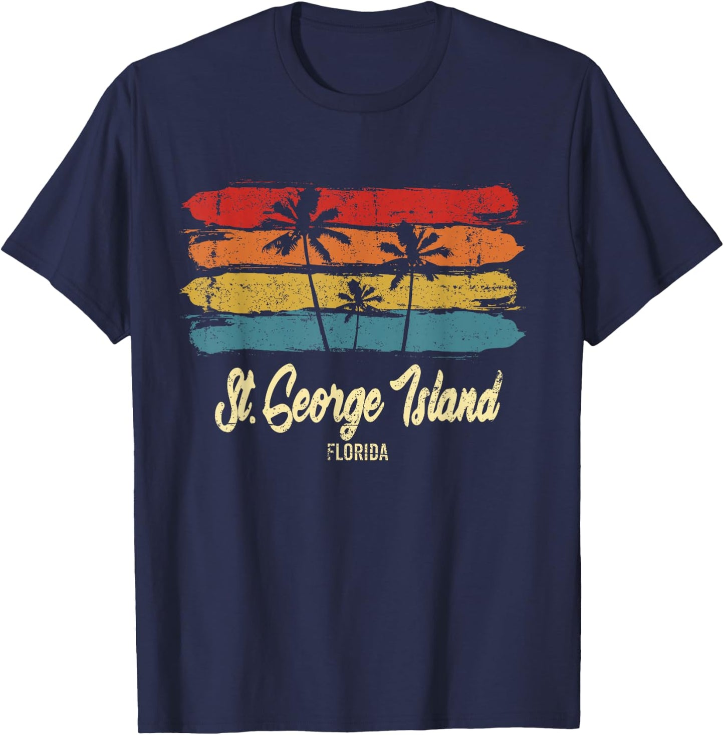 Vintage St. George Island Florida Palm Trees FL Retro T-Shirt - T-Shirt | Navy