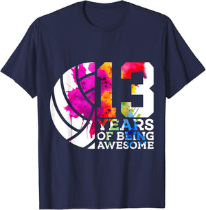 13 Years of Being Awesome Volleyball 13th Birthday T-Shirt - T-Shirt | Navy