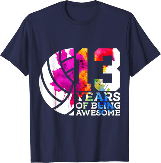 13 Years of Being Awesome Volleyball 13th Birthday T-Shirt - T-Shirt | Navy