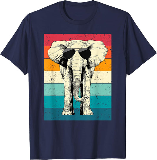 Retro Vintage Elephant with Sunglasses Wild Animal Lovers T-Shirt - T-Shirt | Navy