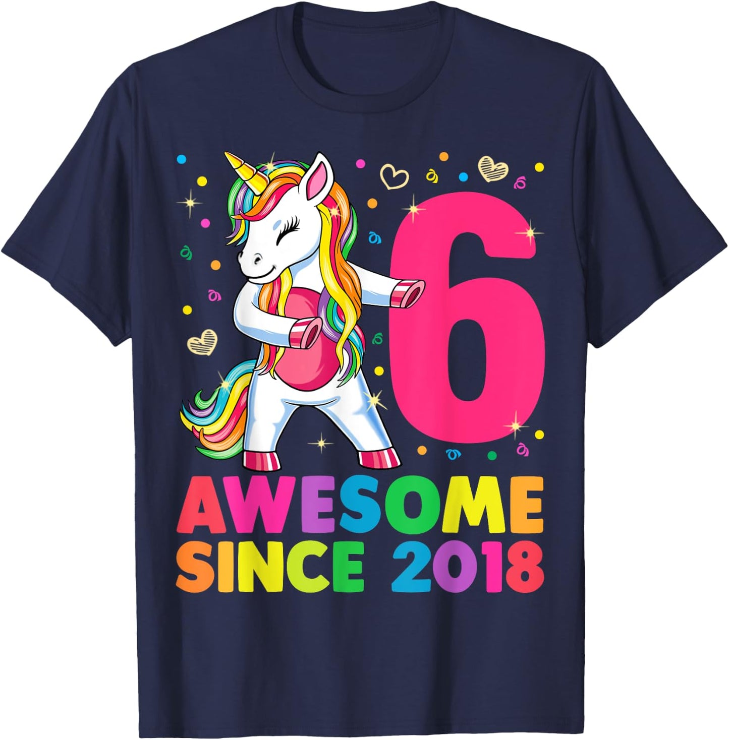 6 Years Old Unicorn Flossing 6th Birthday Girl Unicorn Party T-Shirt - T-Shirt | Navy