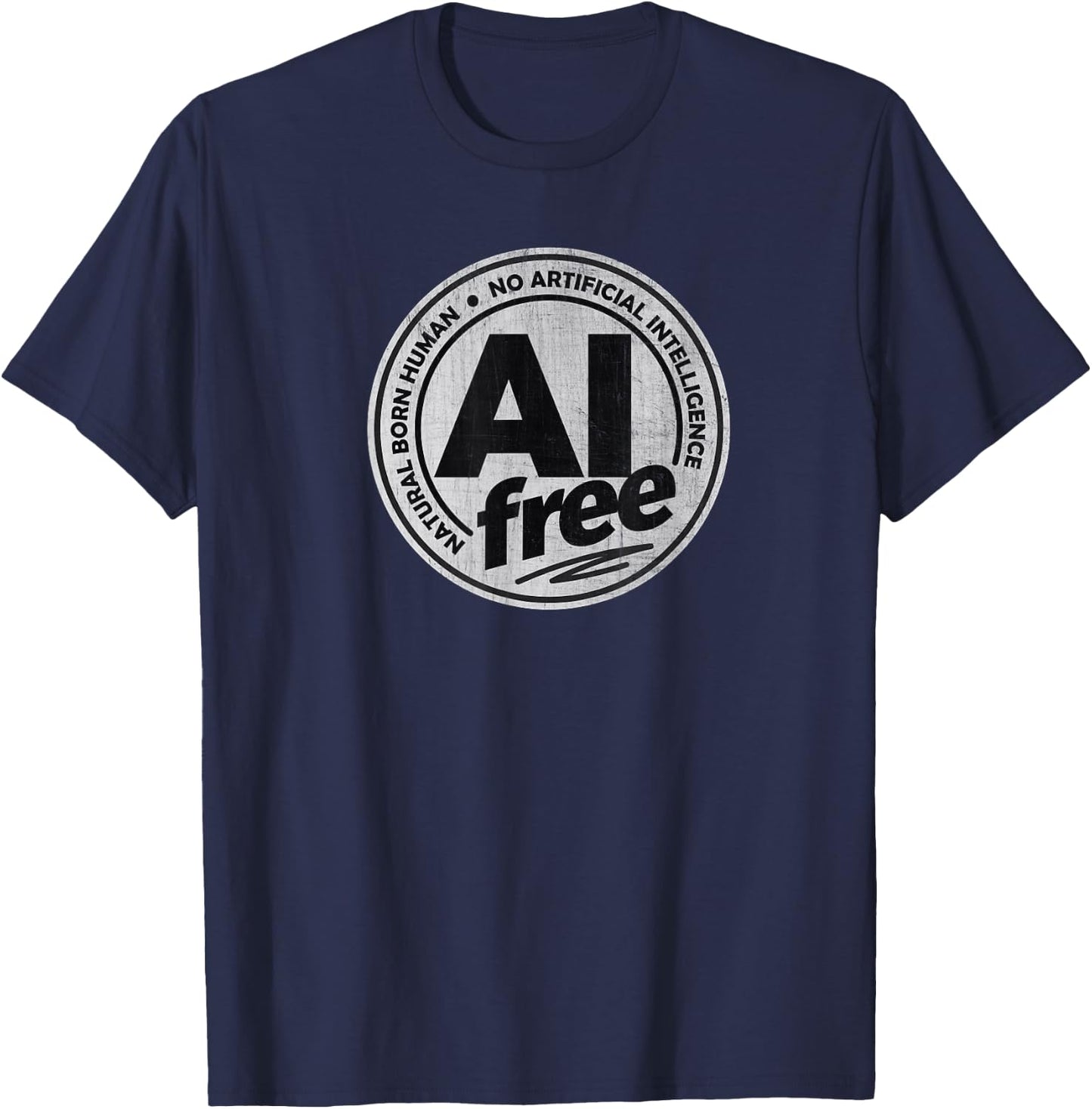 AI Free / No Artificial Intelligence T-Shirt - T-Shirt | Navy