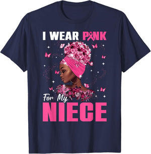 I Wear Pink For My Niece Breast Cancer Awareness Afro Women T-Shirt - T-Shirt | Navy