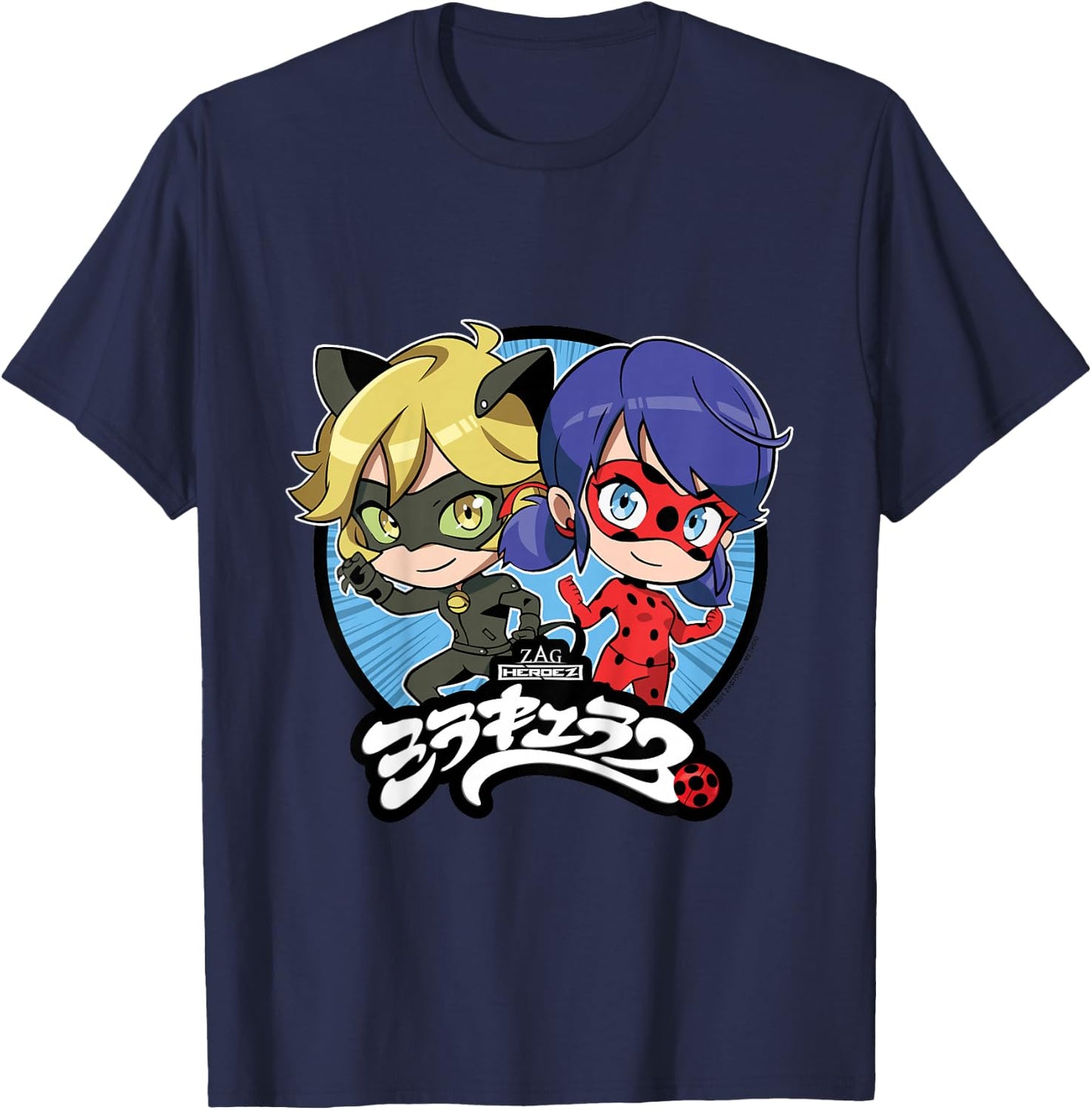 Kids Miraculous Lady Bug - Manga Lady Bug Cat Noir T-Shirt - T-Shirt | Navy