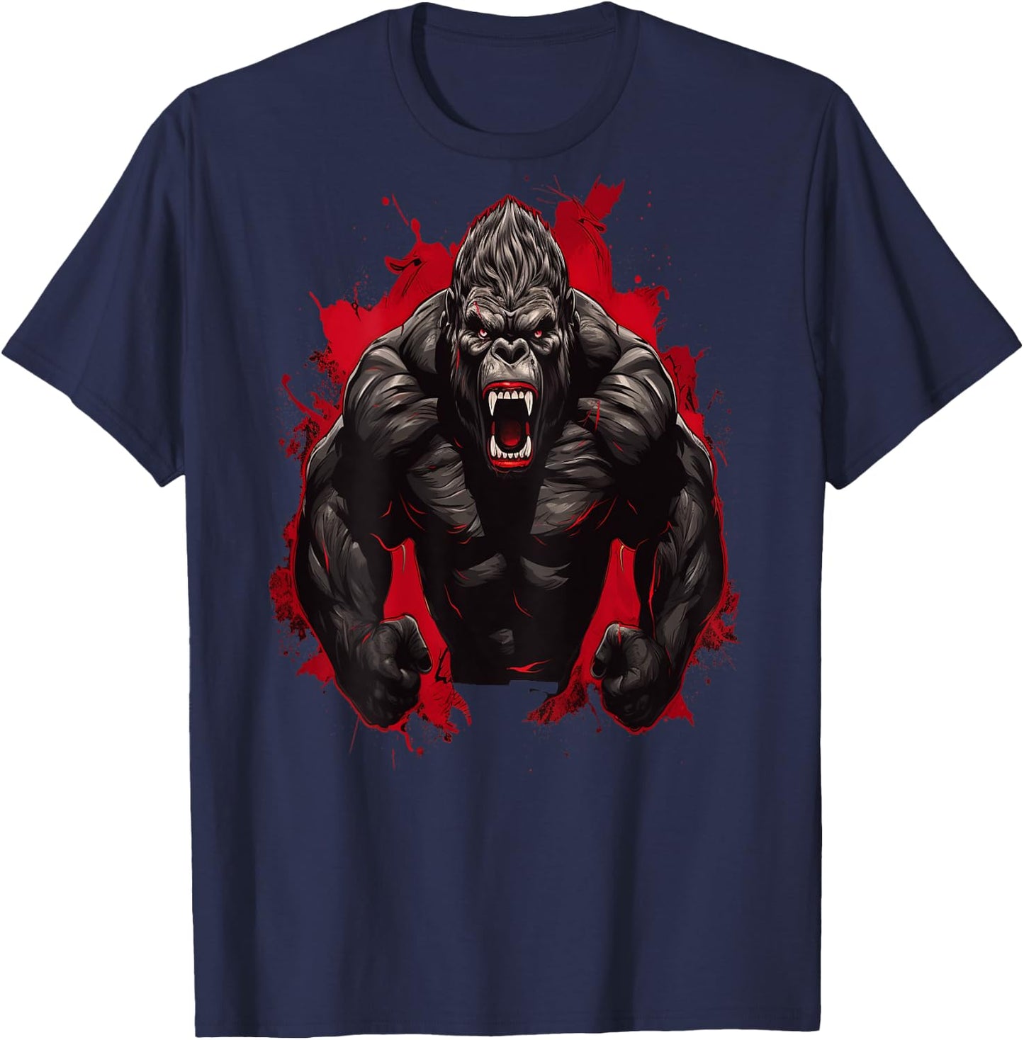Gorilla Bodybuilding Workout Backprint Gym T-Shirt - T-Shirt | Navy