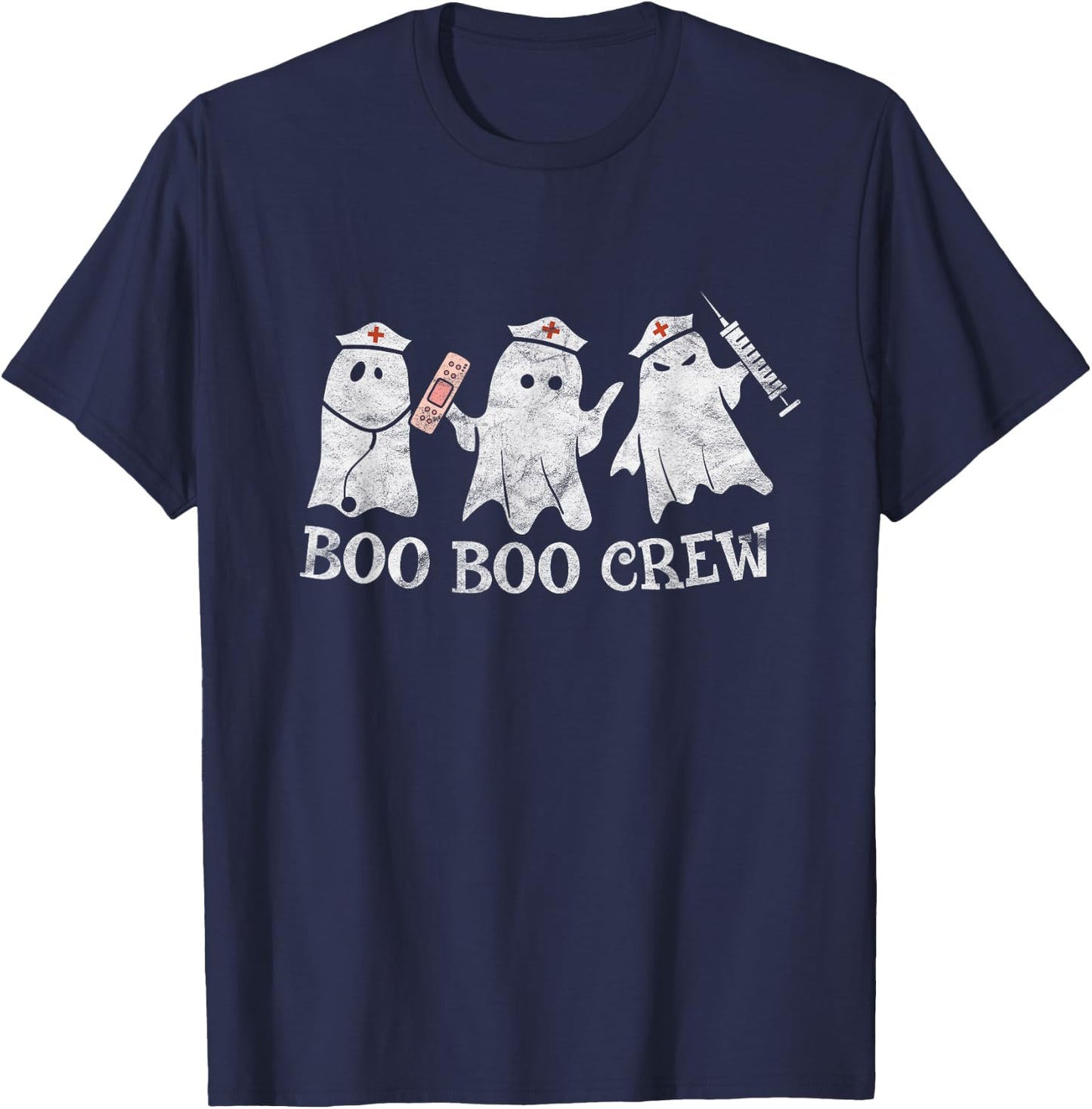 Vintage School ER RN ICU Halloween Ghost Boo Boo Crew Nurse T-Shirt - T-Shirt | Navy