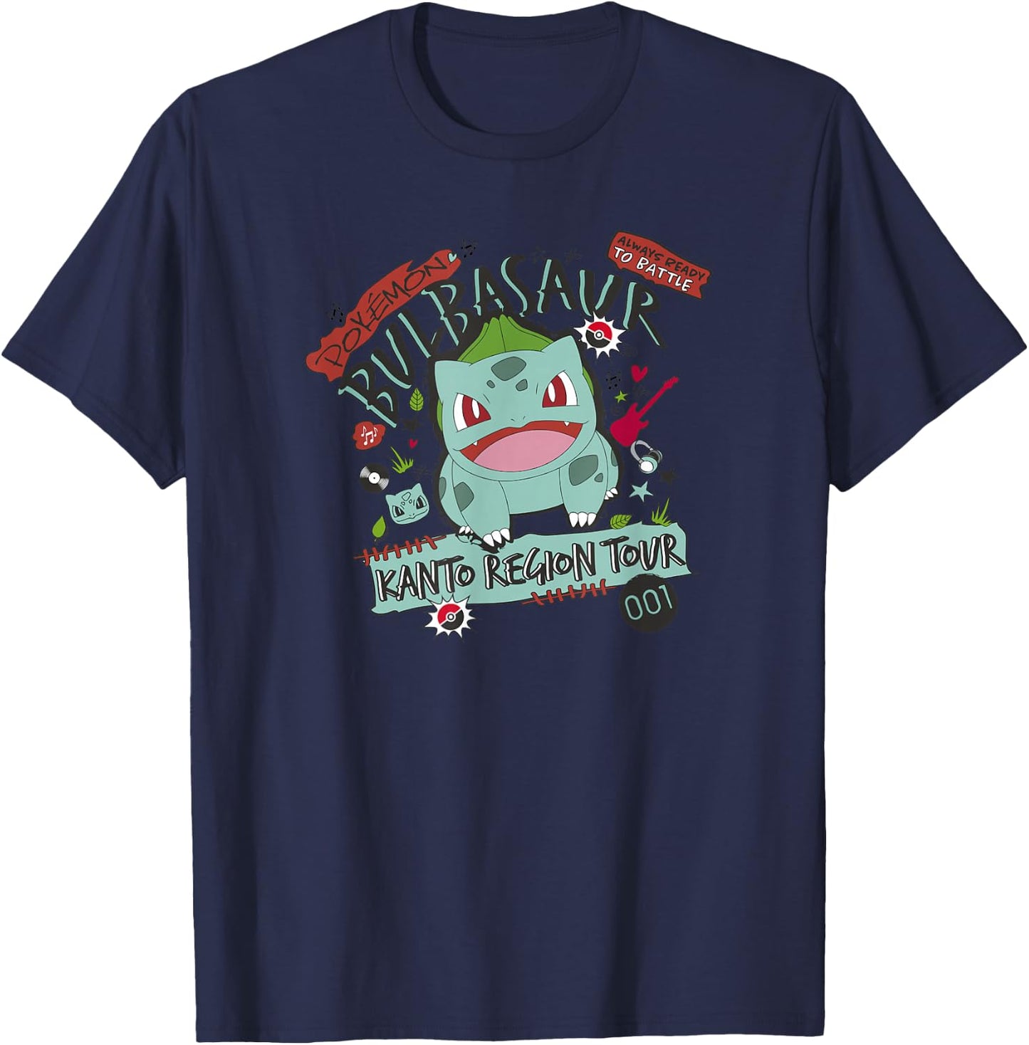 Pokémon Bulbasaur 001 Kanto Region Tour Music Poster T-Shirt - T-Shirt | Navy