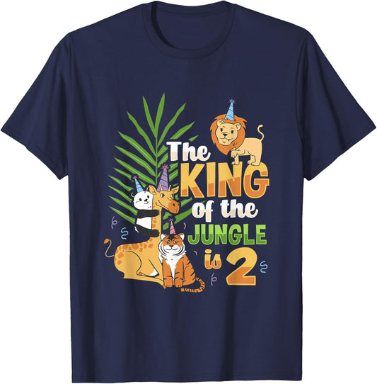 The king of the jungle is 2 Birthday Zoo Animal kids Design T-Shirt - T-Shirt | Navy