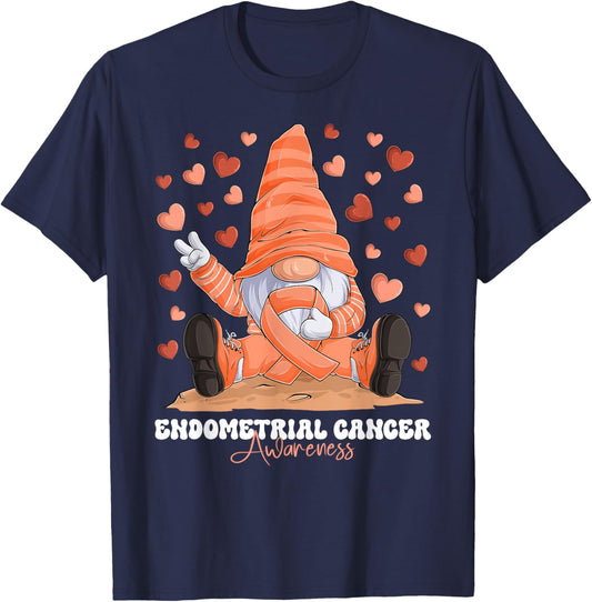 Endometrial Cancer Awareness Month Peach Ribbon Gnome T-Shirt - T-Shirt | Navy